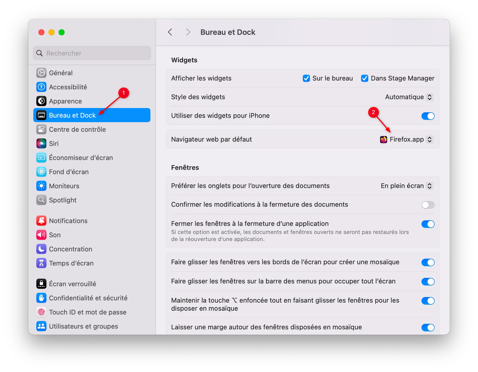 Modifier le navigateur Web par défaut dans les paramètres du bureau et du Dock sur macOS