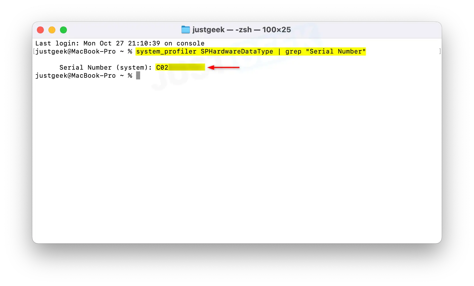 Commande system_profiler dans le terminal macOS pour afficher le numéro de série