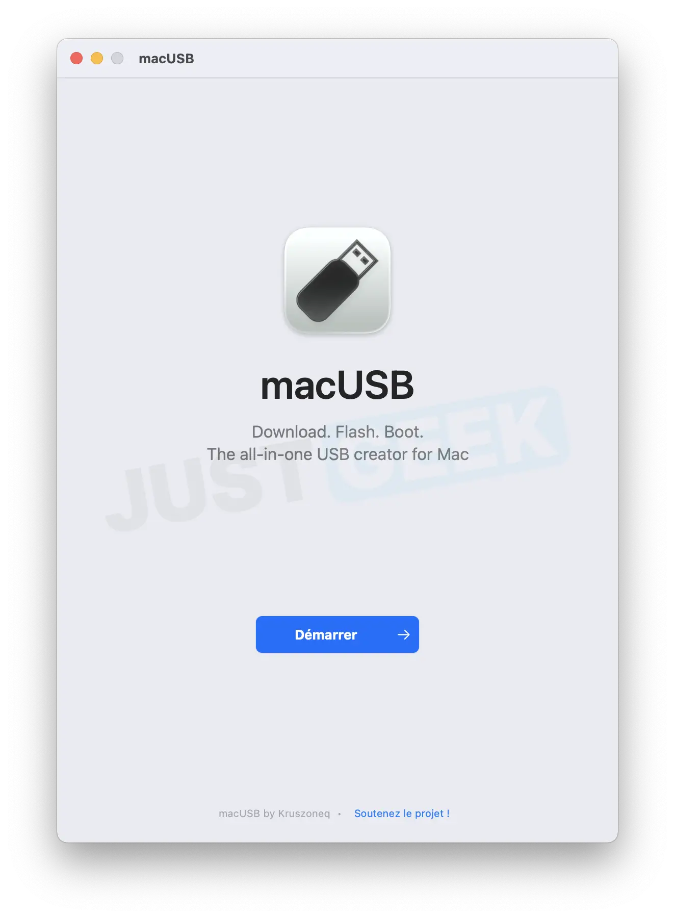 macUSB – Écran d’accueil de l’application