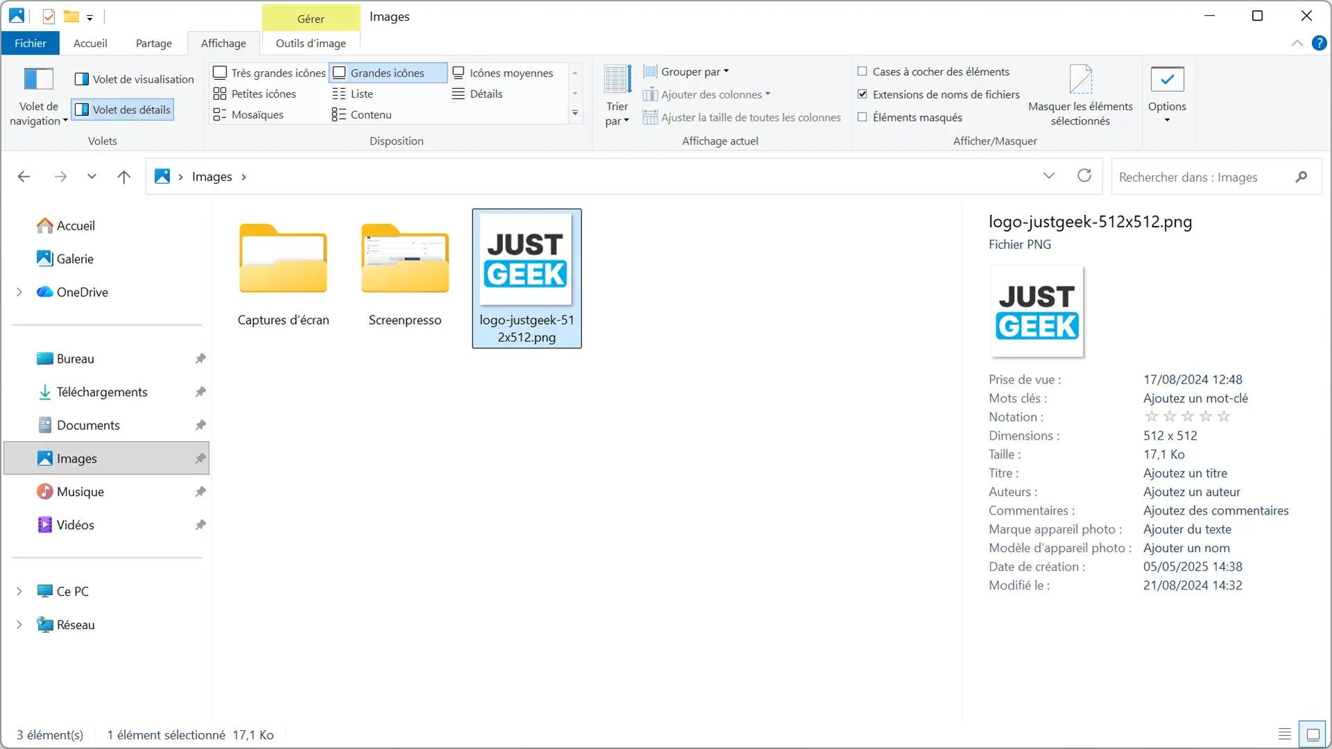 Volet de détails de l'ancien Explorateur Windows affiché avec OldExplorer dans Windows 11