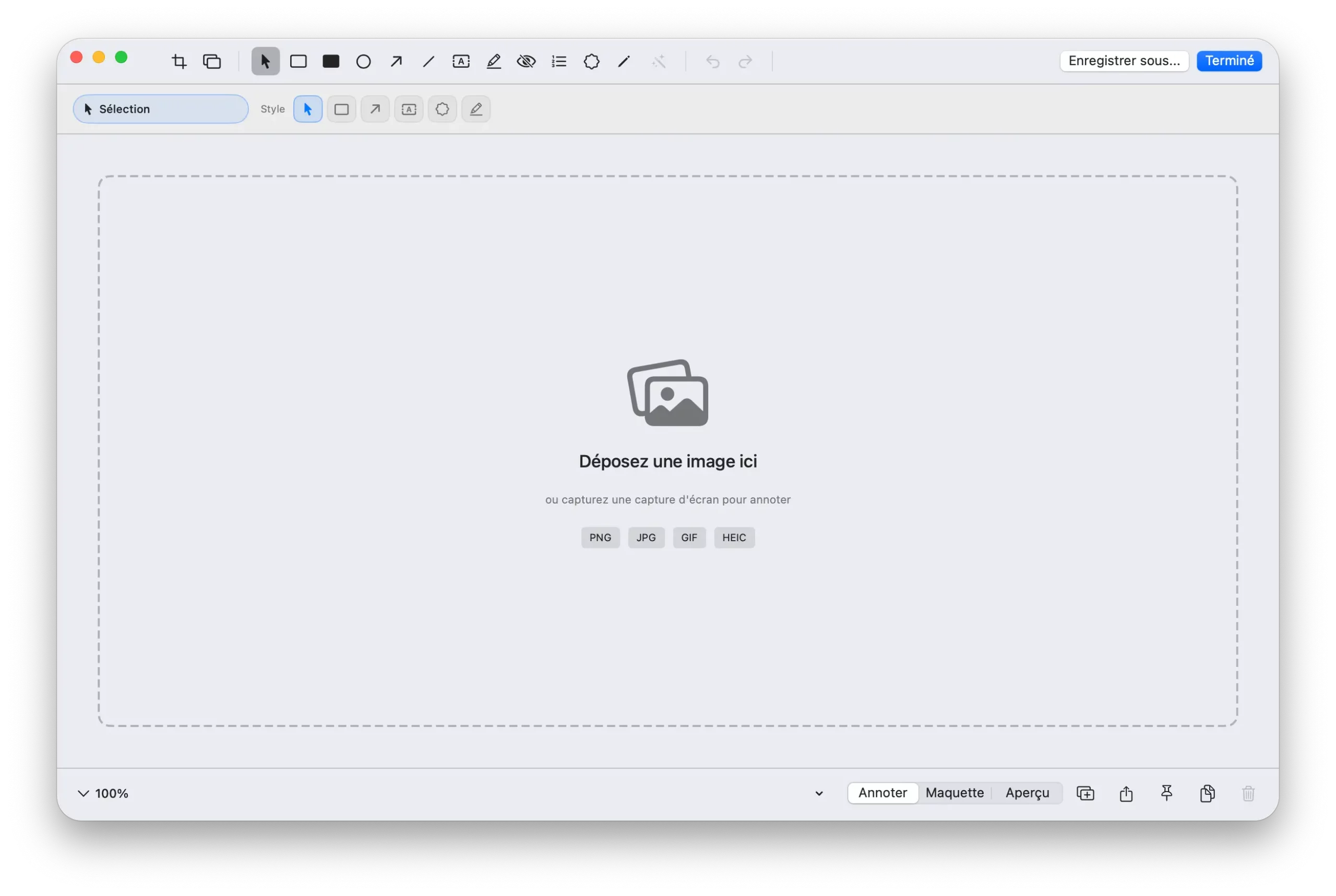 Interface de l'éditeur d'annotations Snapzy sur macOS