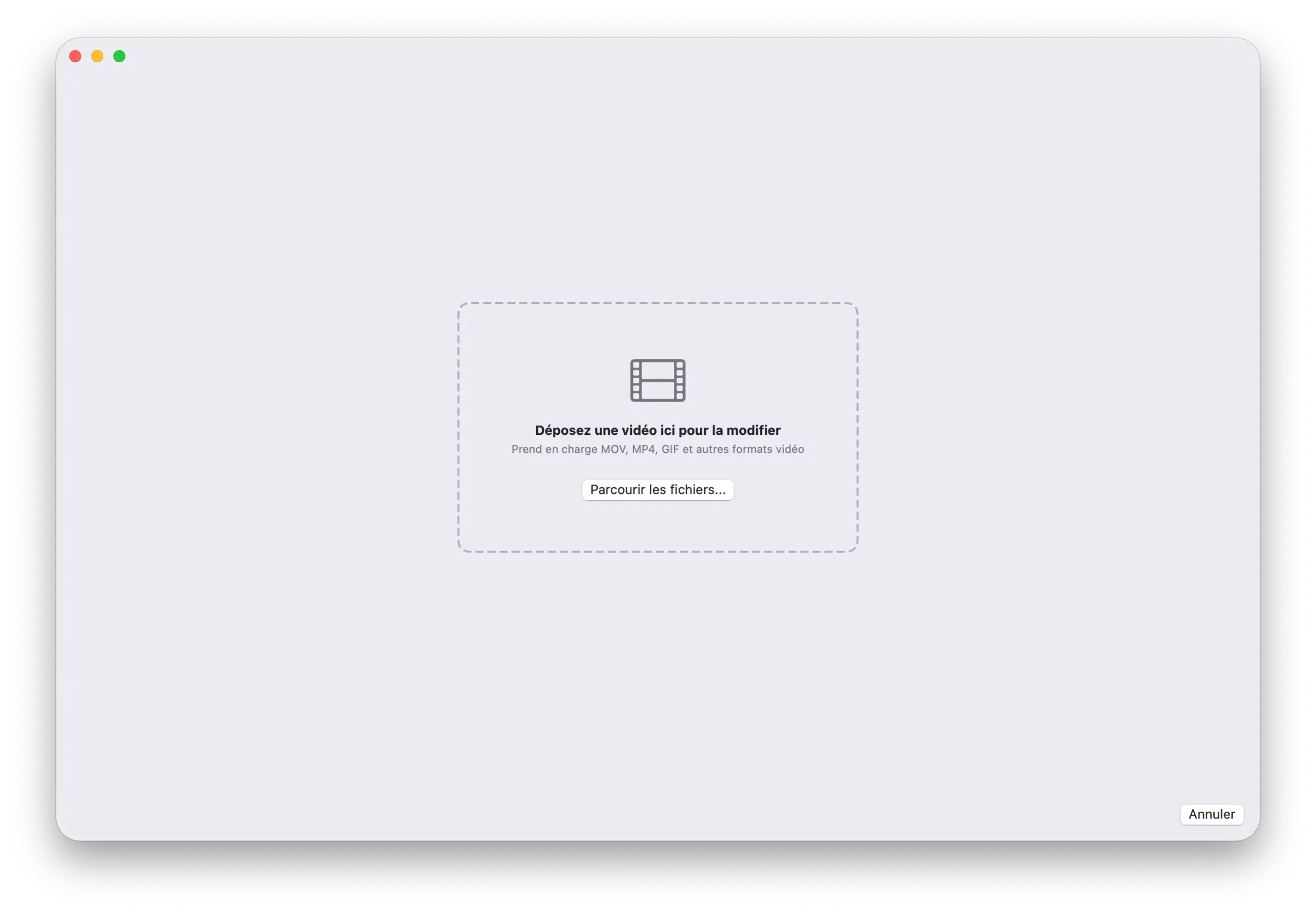 Interface d'importation de l'éditeur vidéo Snapzy sur macOS