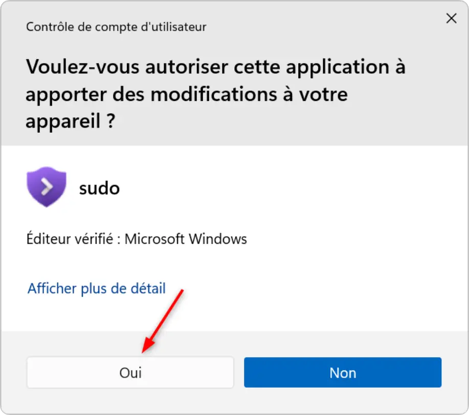 Invite UAC lors de l'activation de sudo sur Windows 11
