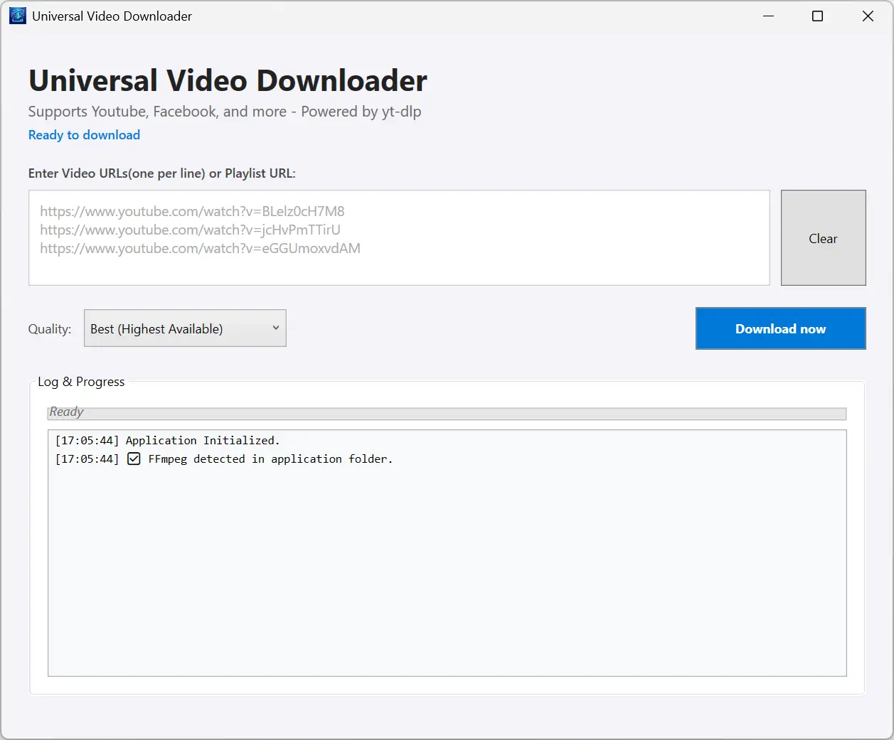 Interface principale d'Universal Video Downloader sous Windows