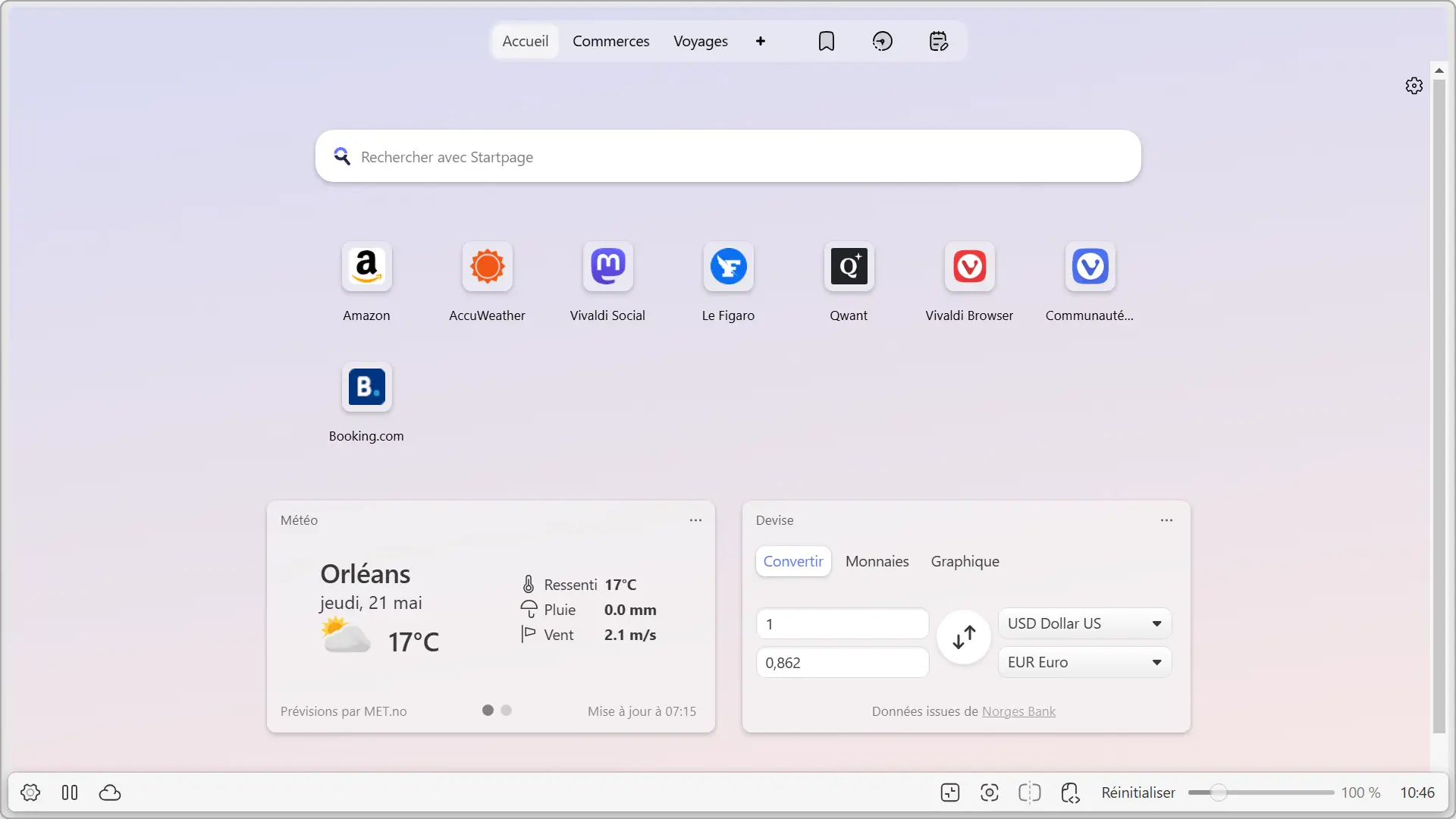 Vivaldi 8.0 avec mise en page Auto Hide, interface minimisée pour laisser de la place au contenu