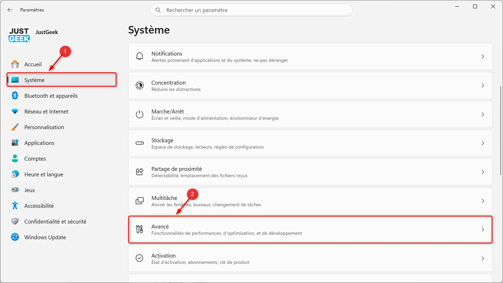 Ouvrez la section Système dans les paramètres de Windows 11