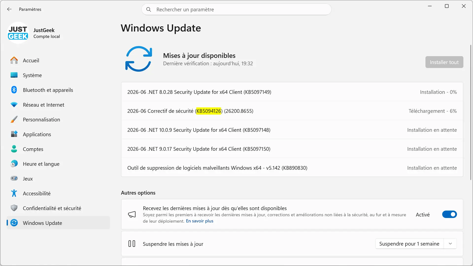 Mettre à jour KB5094126 dans Windows Update sous Windows 11