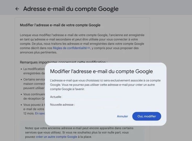 Changer l'adresse e-mail Gmail