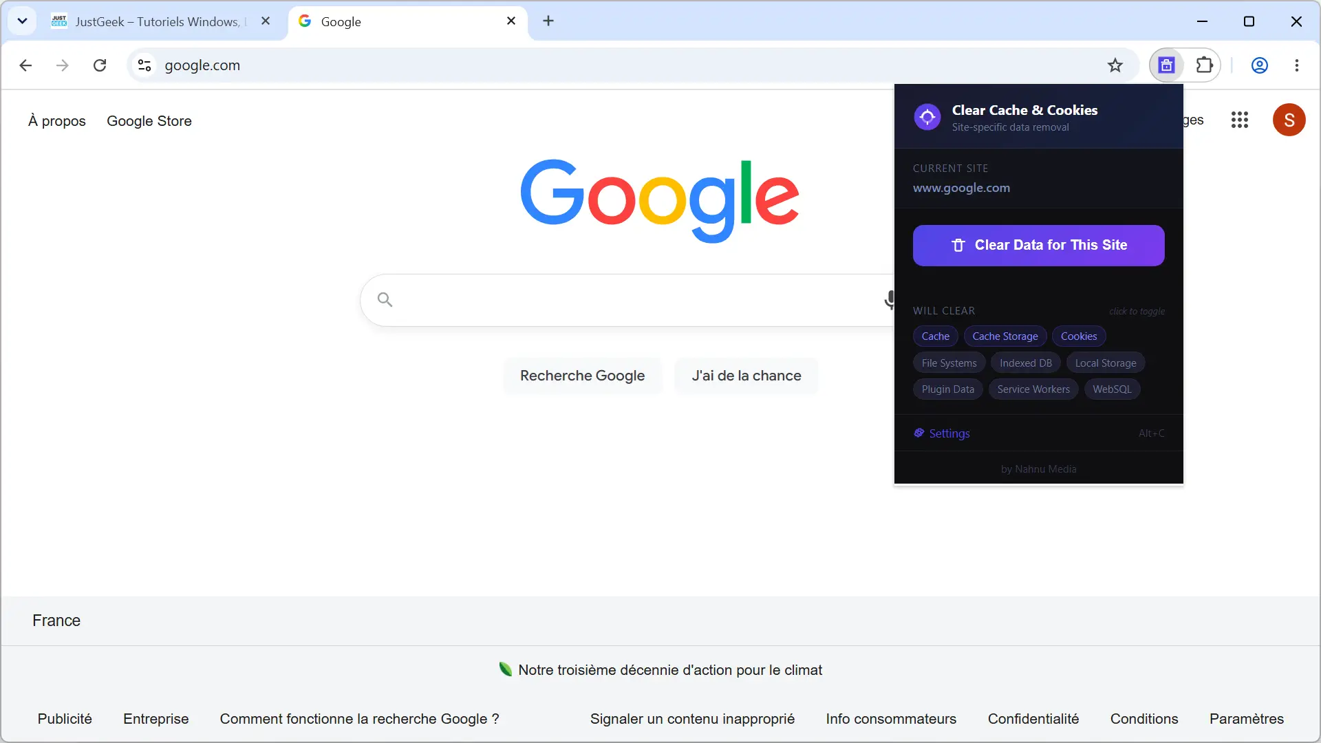 Extension Clear Cache & Cookies pour supprimer les données d'un site Web spécifique dans Google Chrome