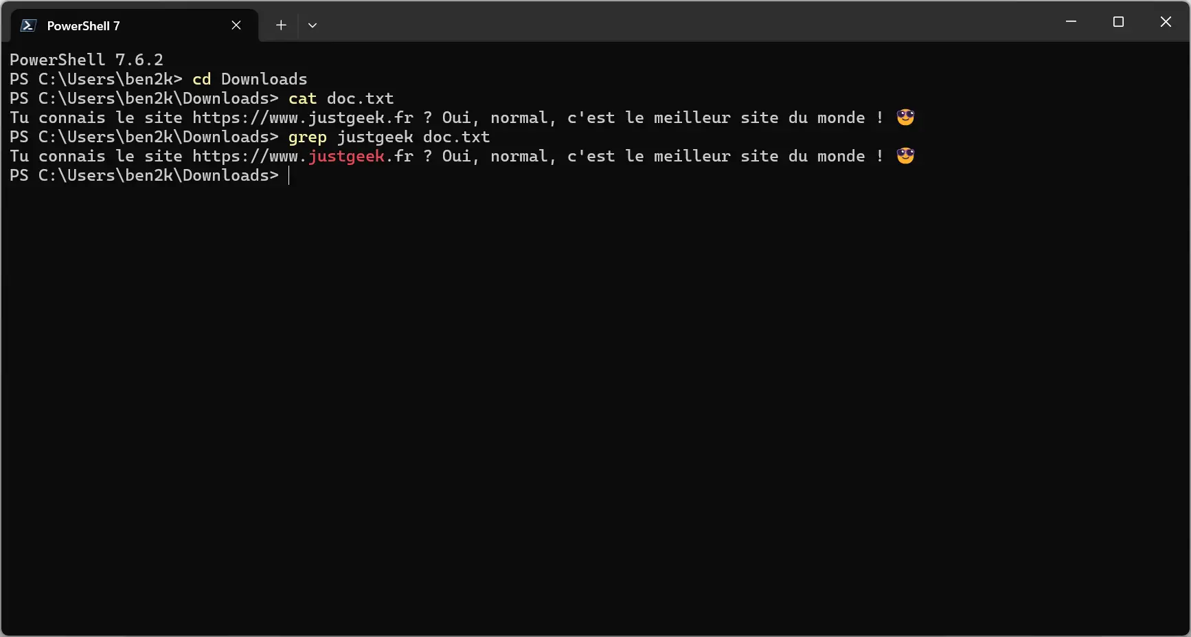 Utilisation des commandes Coreutils pour Windows cat et grep dans PowerShell sous Windows 11