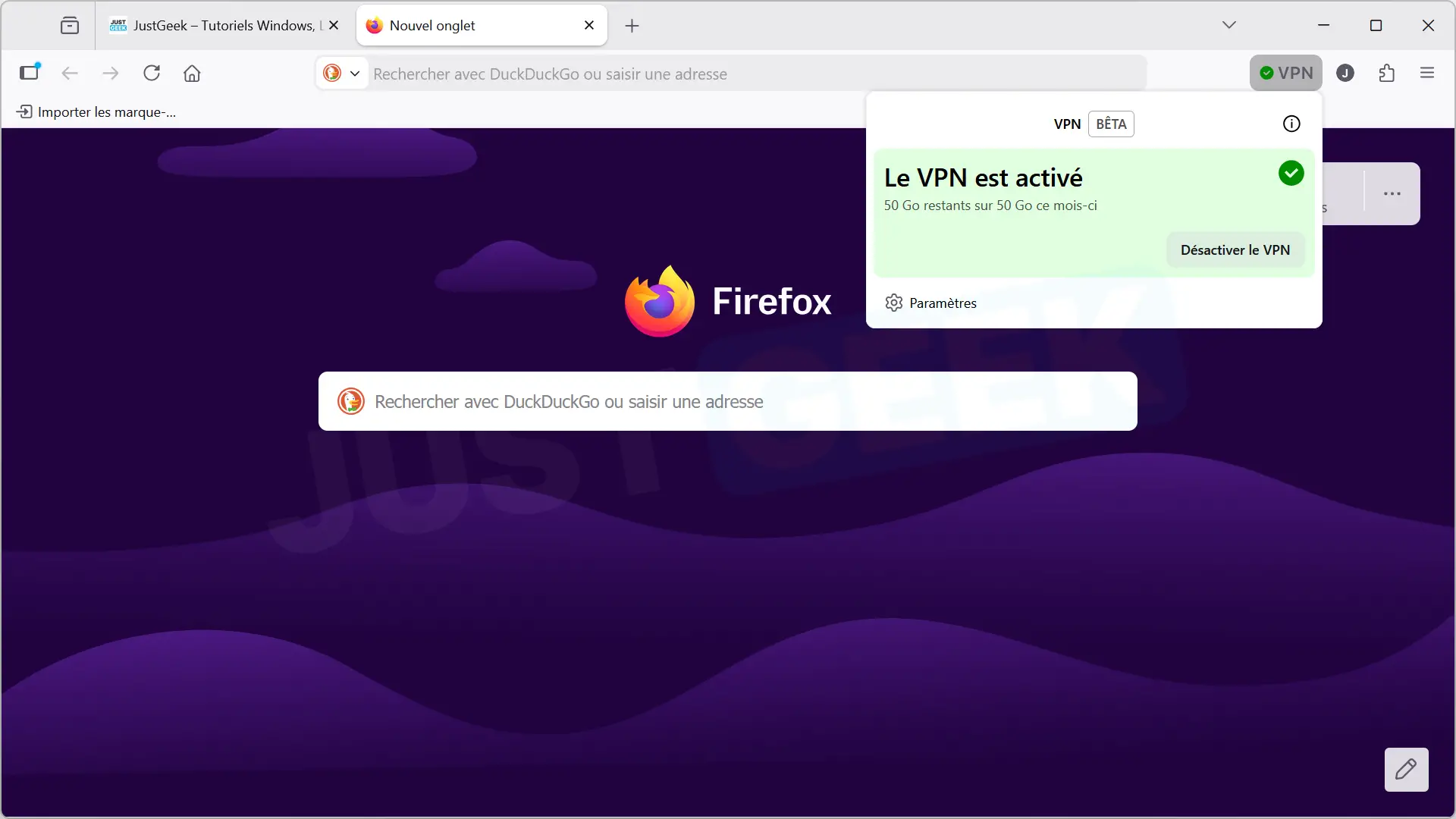 VPN actif dans Firefox