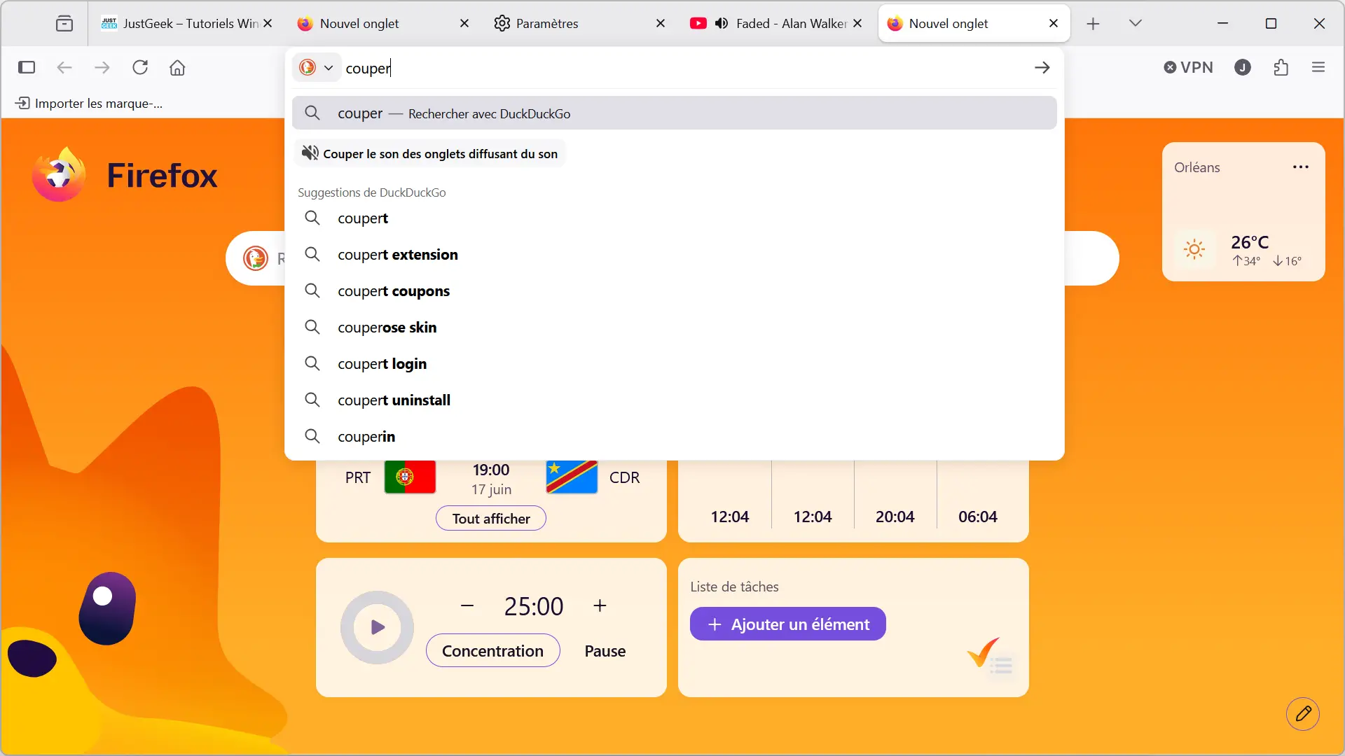 Barre d'adresse Firefox 152 avec le mot