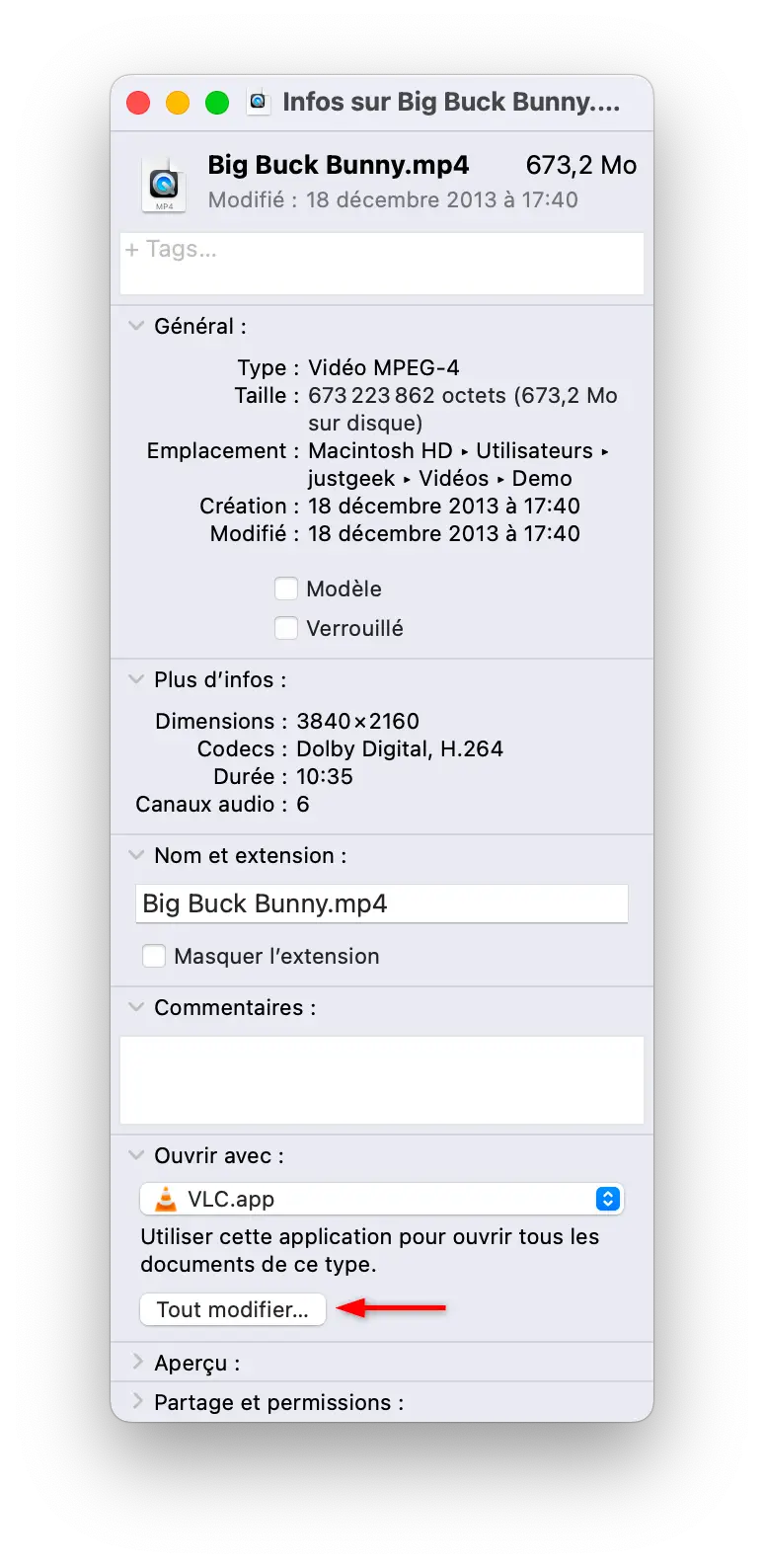 Bouton « Modifier tout » pour appliquer une application par défaut à tous les fichiers du même type sur macOS