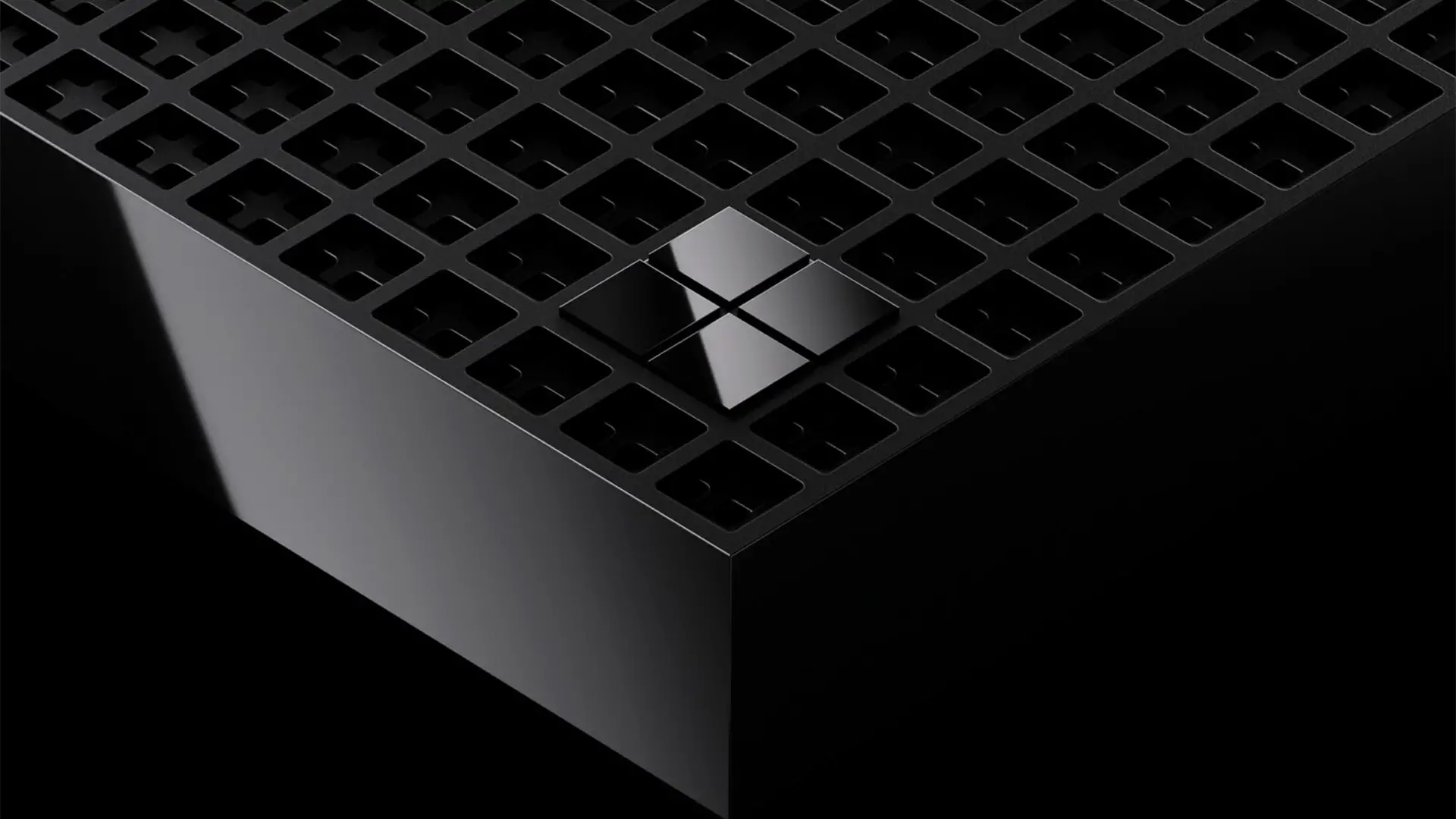 Gros plan sur la bouche d'aération de la Surface RTX Spark Dev Box avec le logo Windows