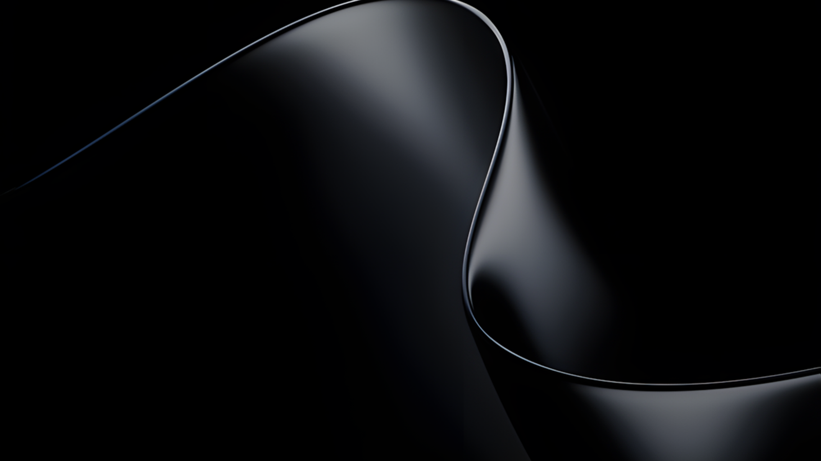 Papier peint officiel Microsoft Surface Laptop Ultra en version sombre, forme sculpturale abstraite avec reflets métalliques sur fond noir