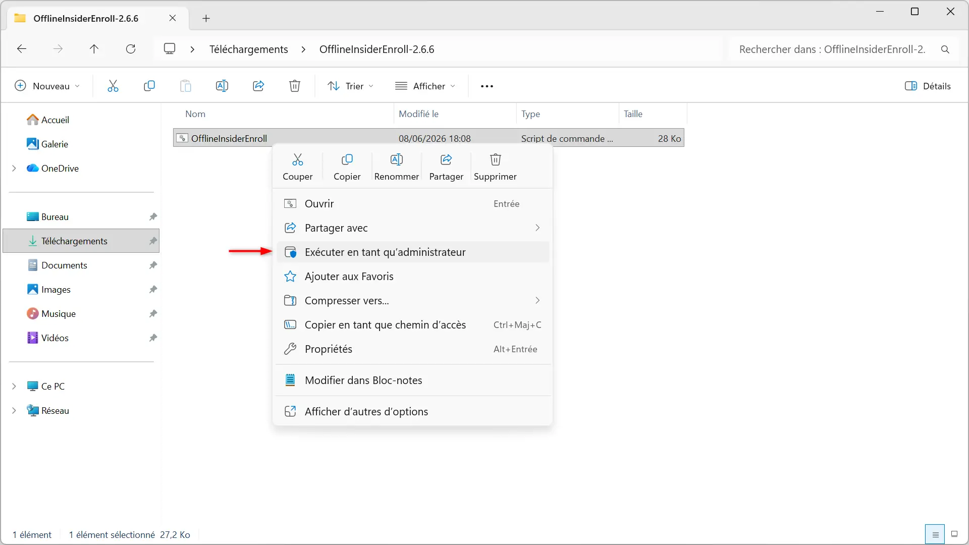 Exécutez le script OfflineInsiderEnroll en tant qu'administrateur sous Windows 11