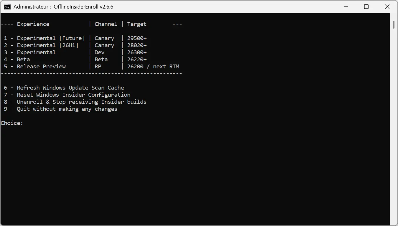 Choisir le canal Insider dans OfflineInsiderEnroll pour Windows 11