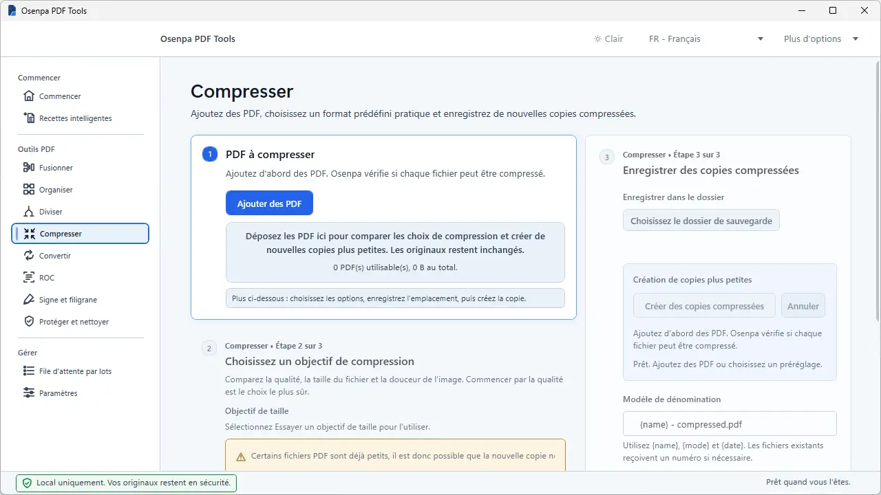 Fonctionnalité de compression PDF dans Osenpa PDF Tools
