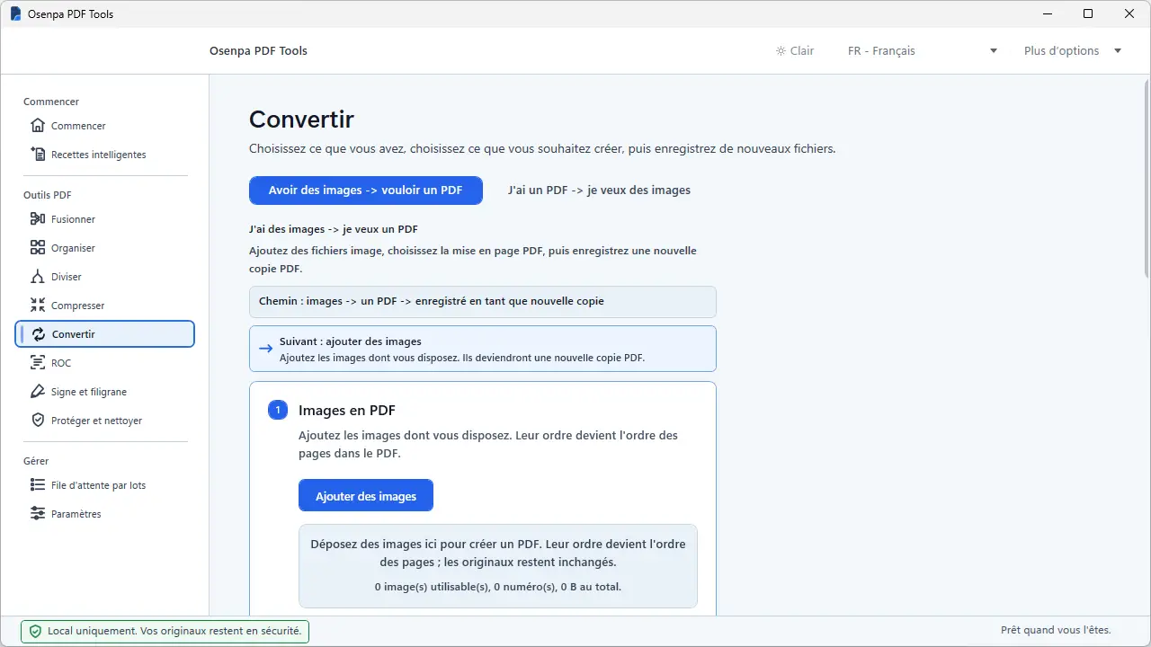 Outil de conversion de PDF et d'images dans Osenpa PDF Tools