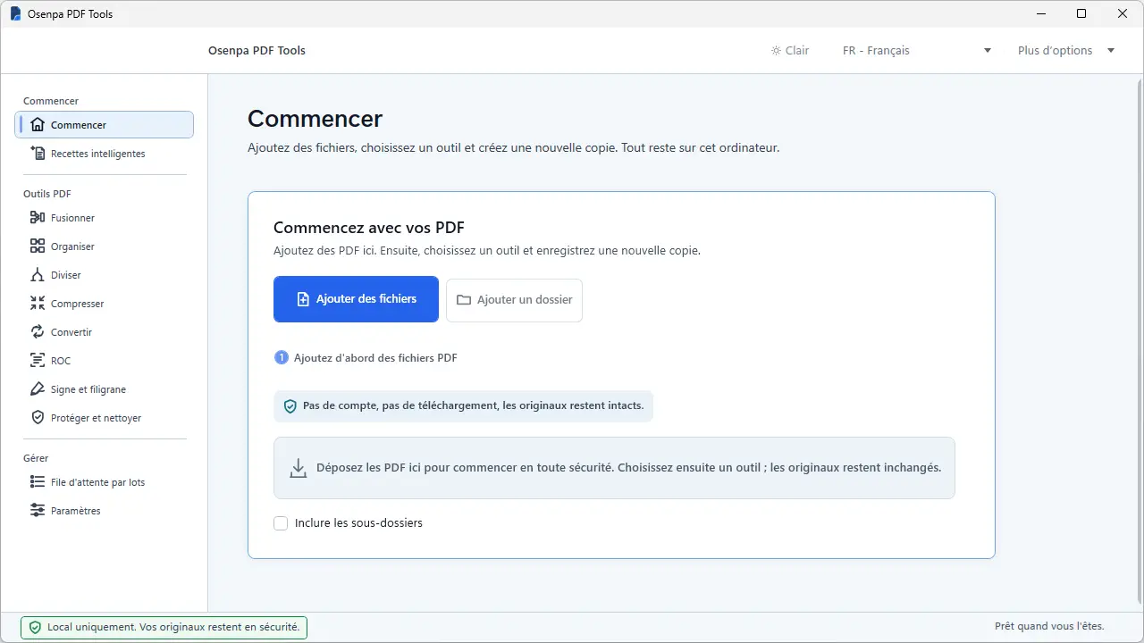 Interface d'accueil d'Osenpa PDF Tools sous Windows