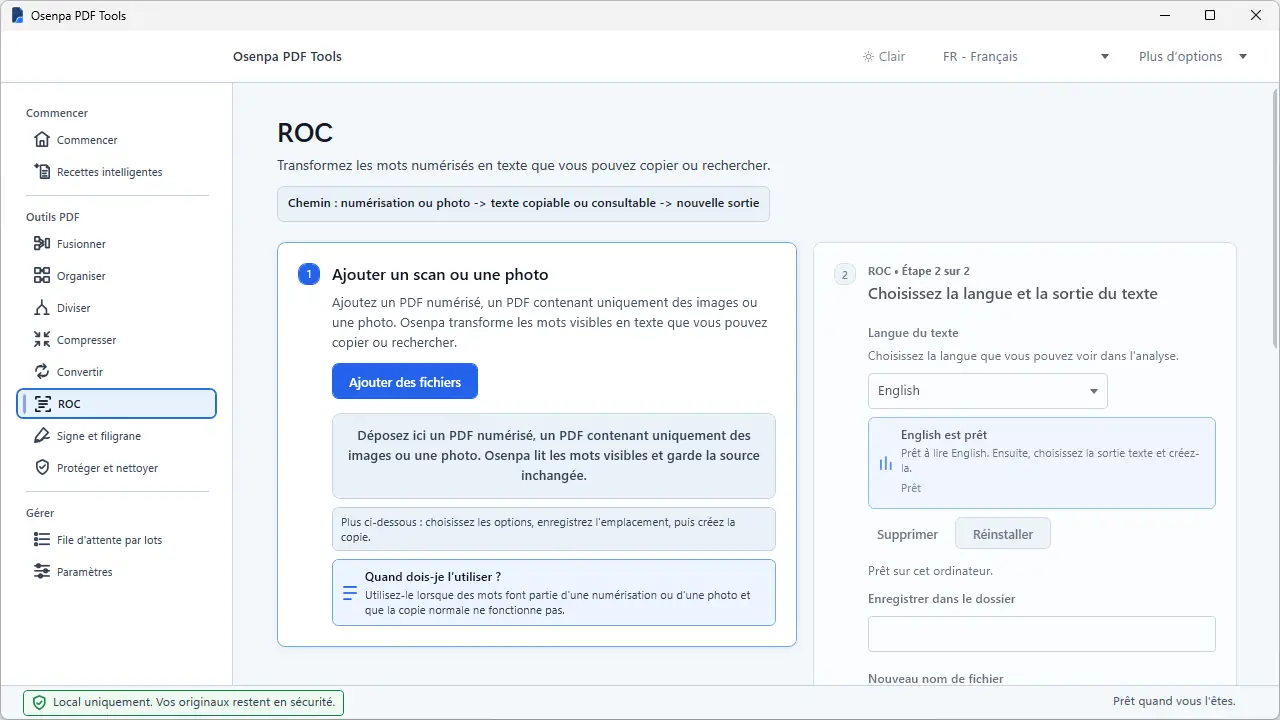 Module OCR d'Osenpa PDF Tools pour extraire le texte d'un document numérisé