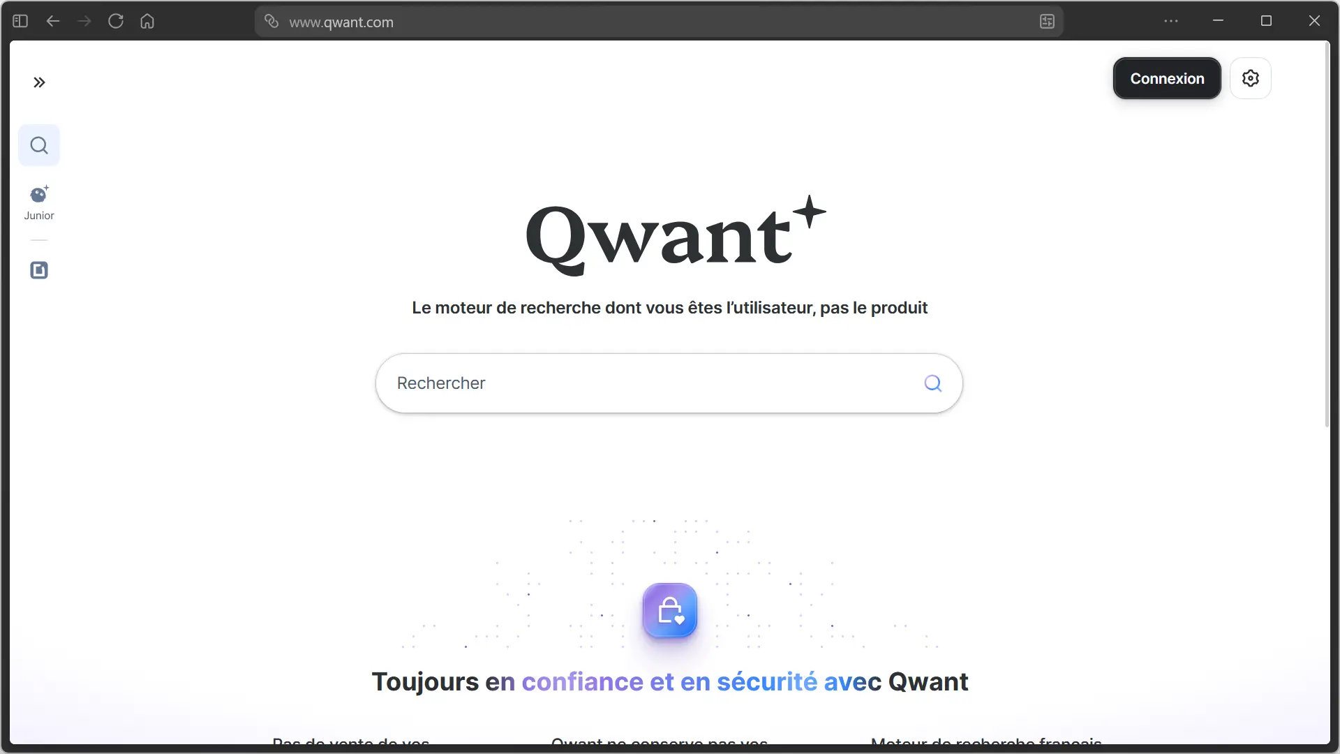Page d'accueil du moteur de recherche Qwant choisi par le Parlement européen comme moteur de recherche par défaut