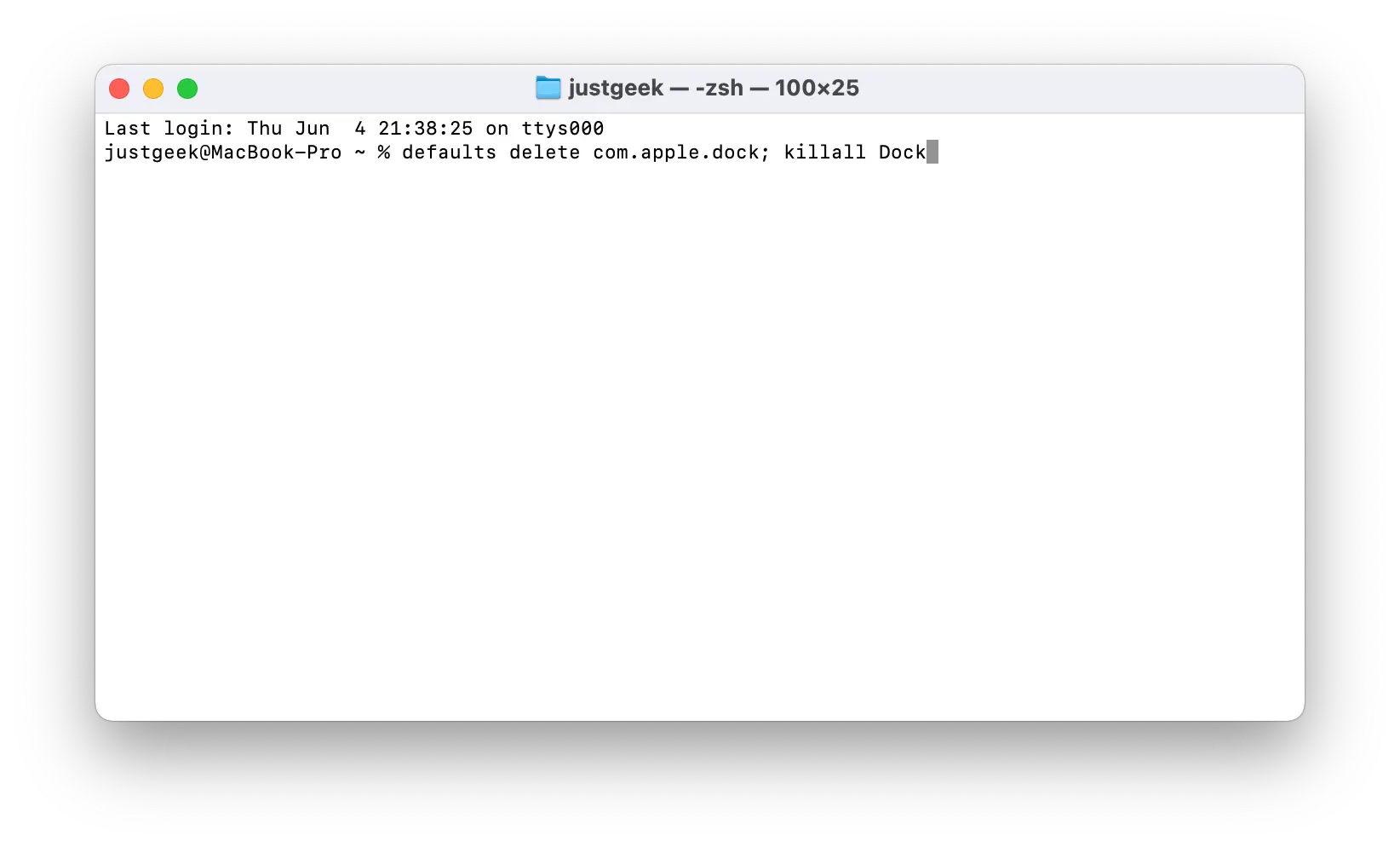 Réinitialisation du Dock macOS à partir du Terminal avec la commande par défaut delete com.apple.dock killall Dock