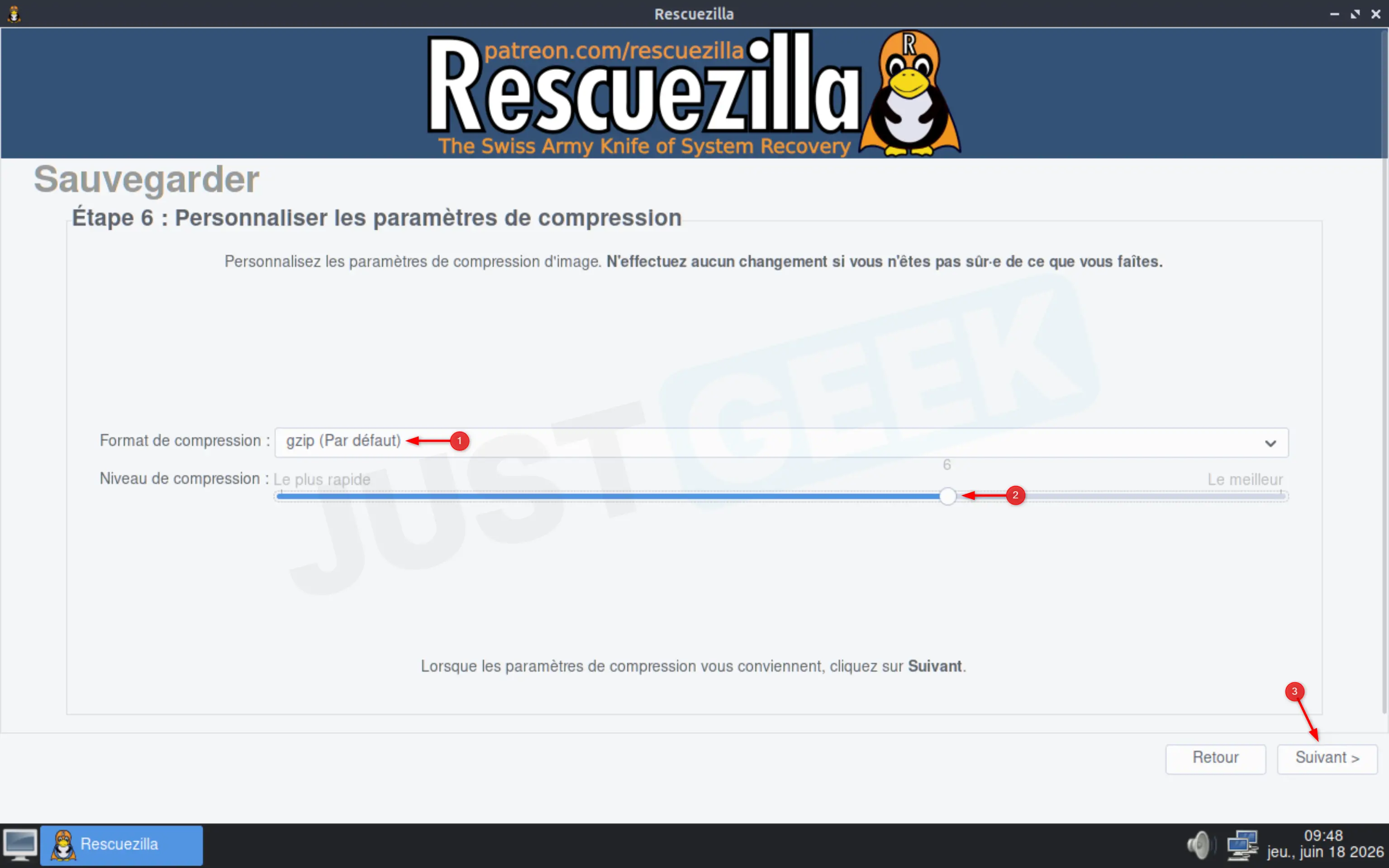 Définition du niveau de compression de sauvegarde dans Rescuezilla
