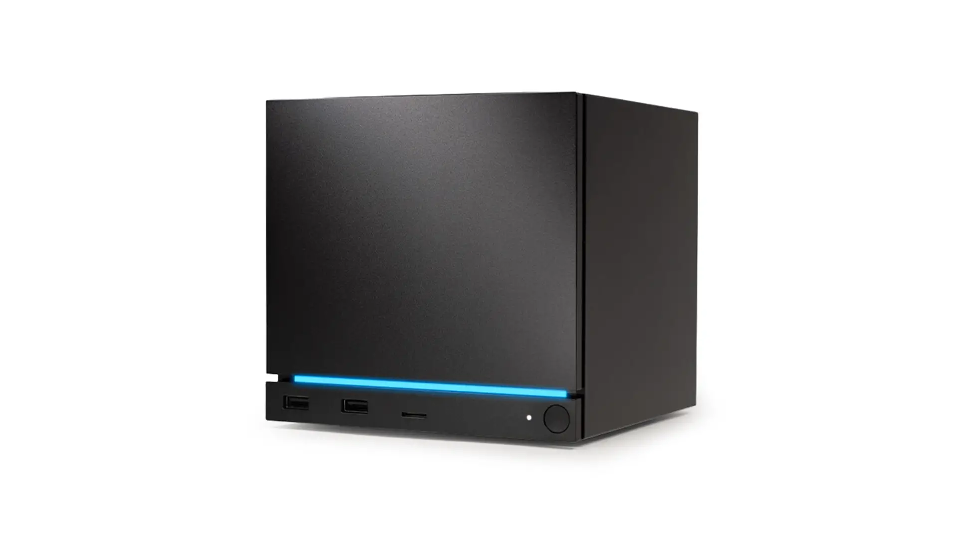 Machine à vapeur à valve avec façade noire et barre lumineuse bleue