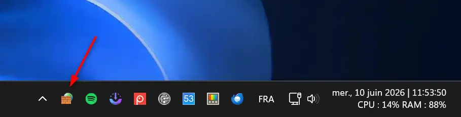 Icône TinyWall dans la barre des tâches de Windows 11