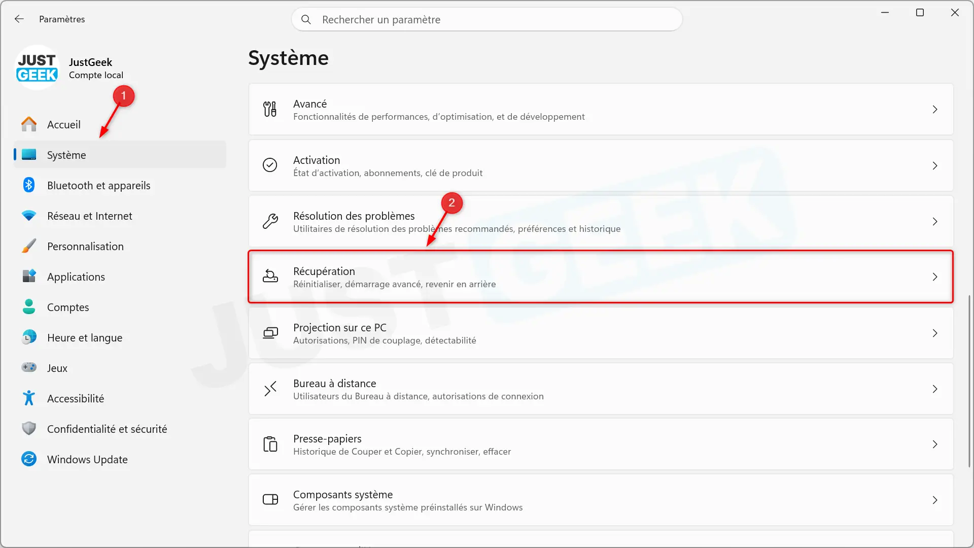 Accédez aux paramètres de récupération de Windows 11 pour ouvrir la fonctionnalité Restaurer à un moment donné