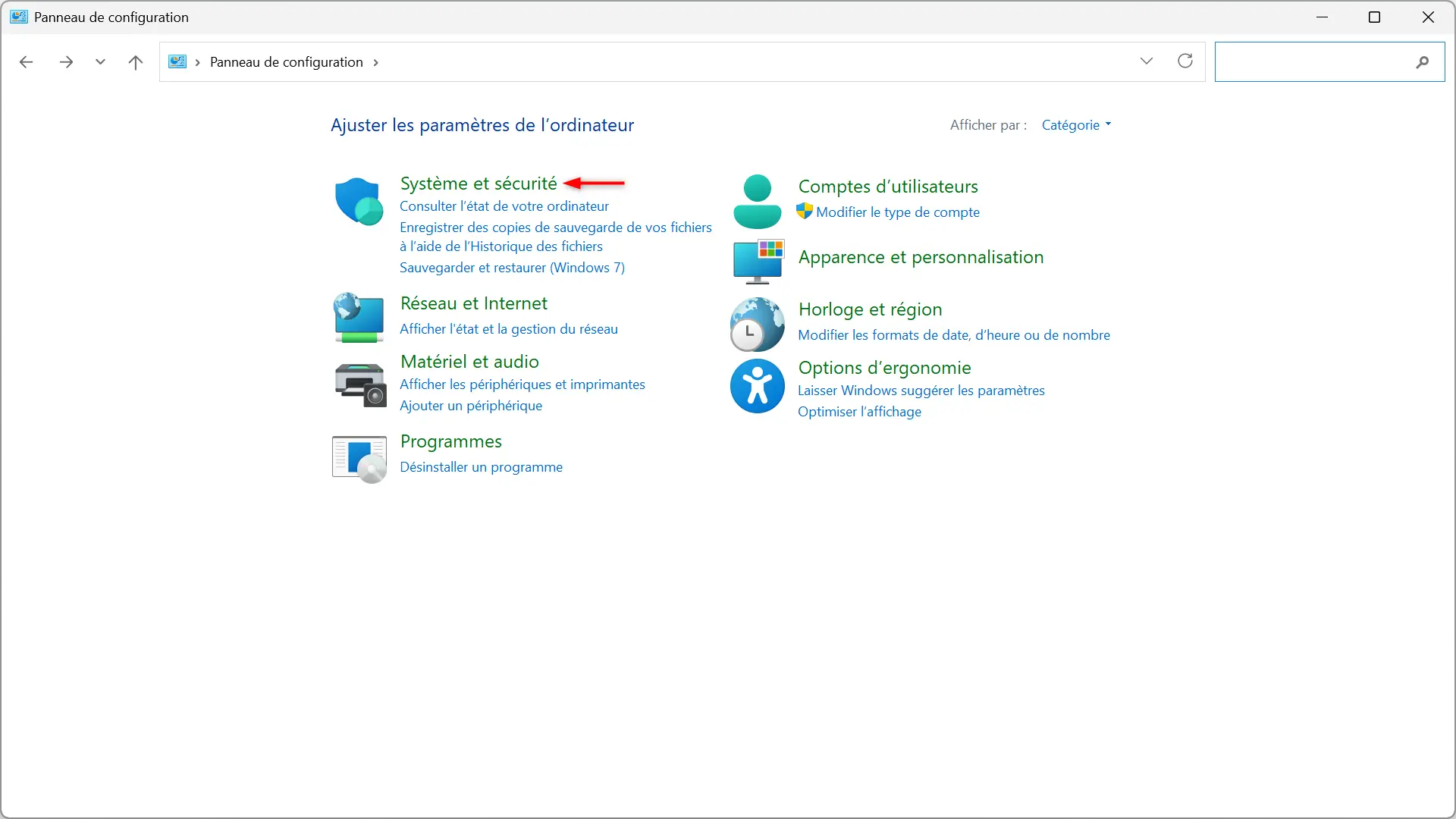 Accéder à la section Système et sécurité dans le Panneau de configuration de Windows 11