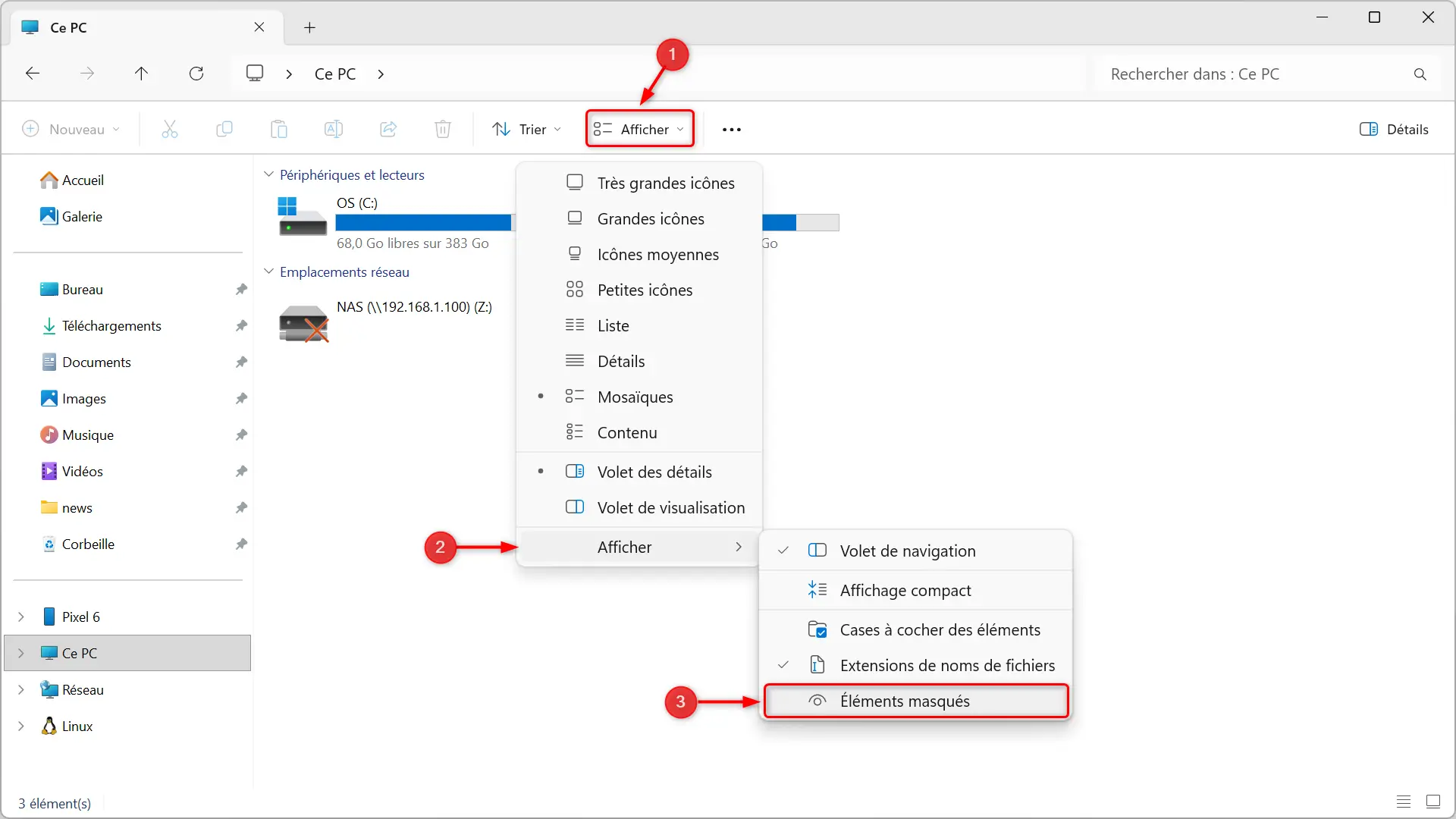 Activer l'affichage des éléments masqués dans l'Explorateur de fichiers Windows 11