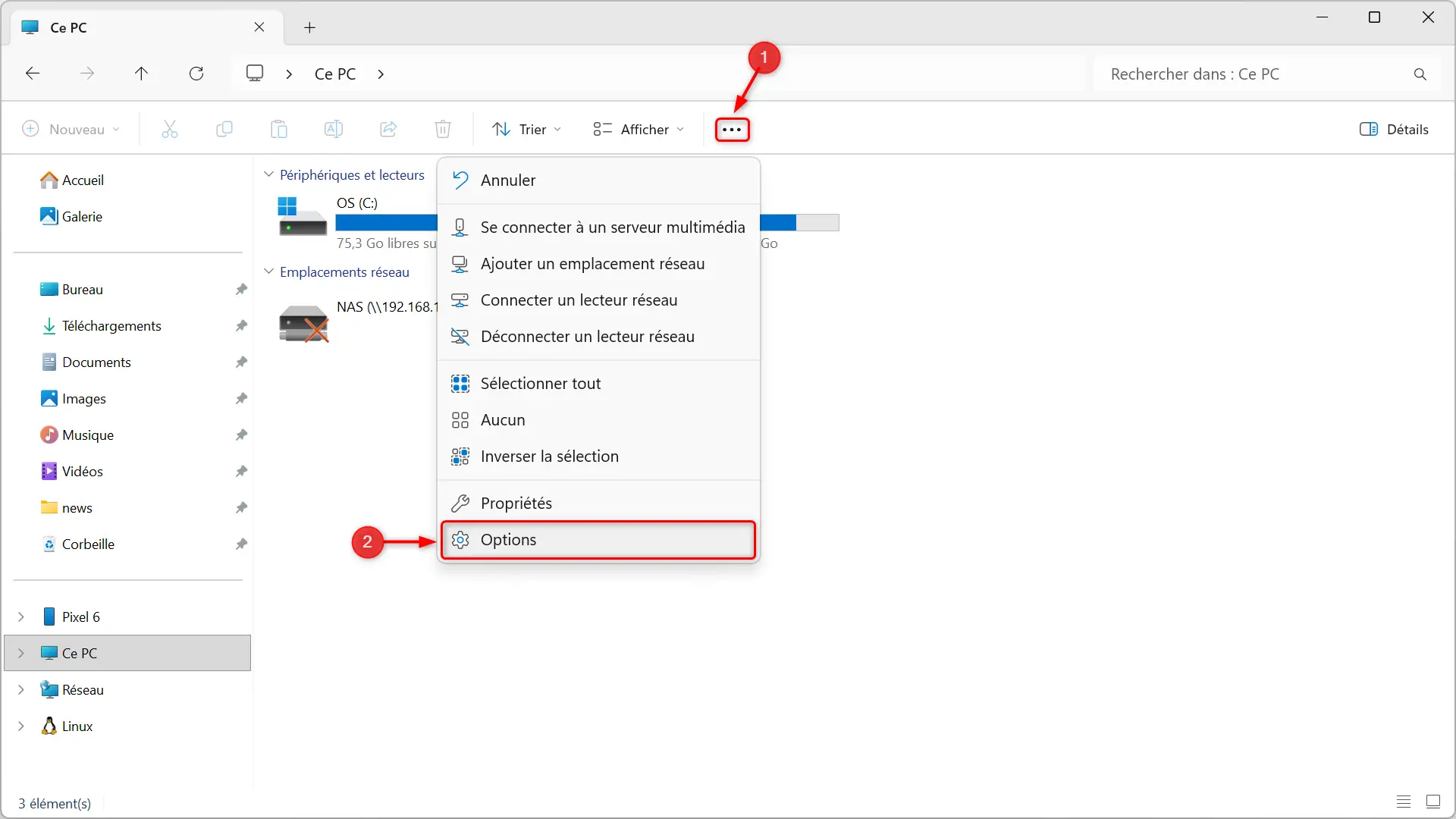 Options d'ouverture des dossiers dans l'Explorateur de fichiers Windows 11