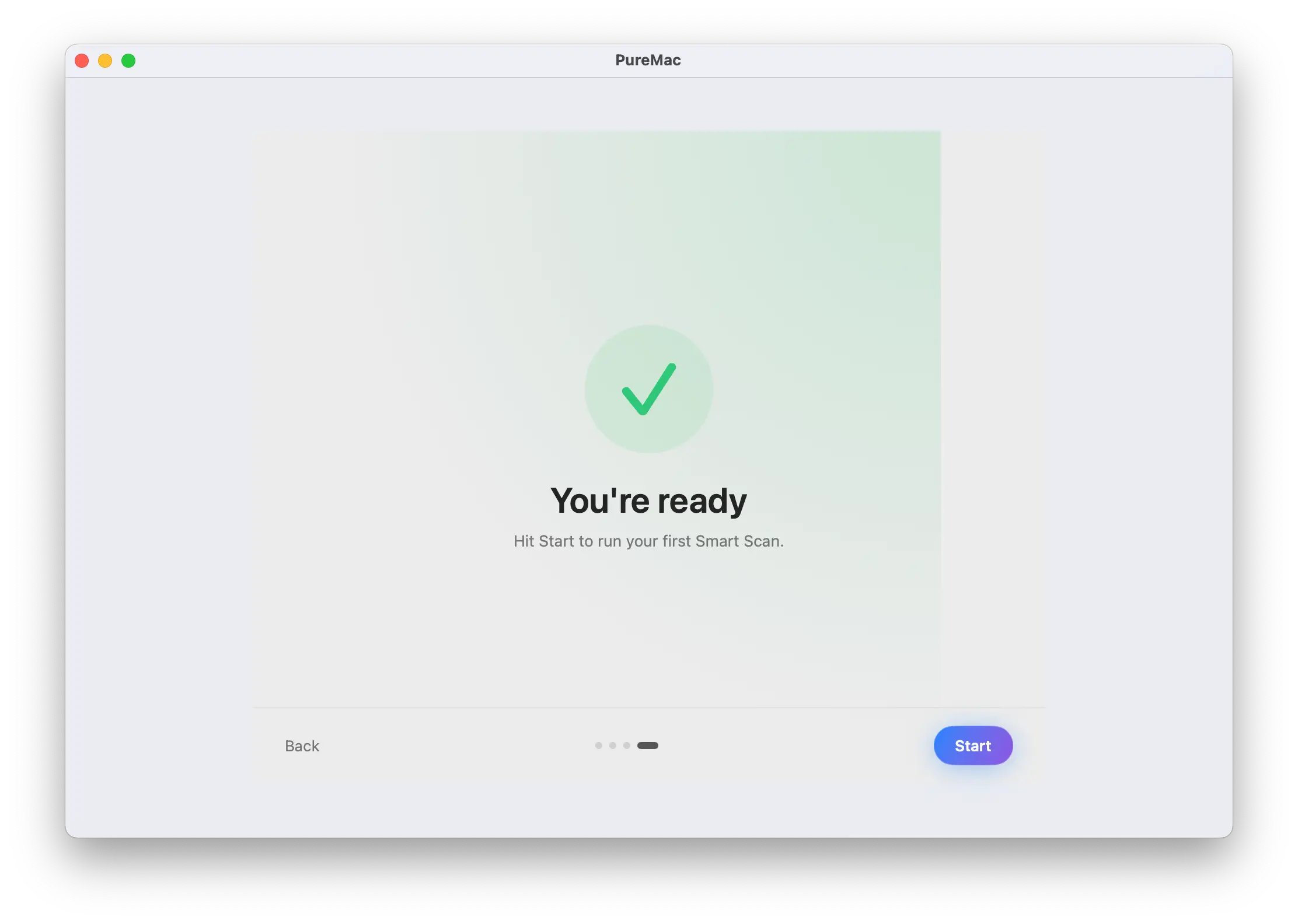 Configuration initiale de PureMac terminée avant la première analyse