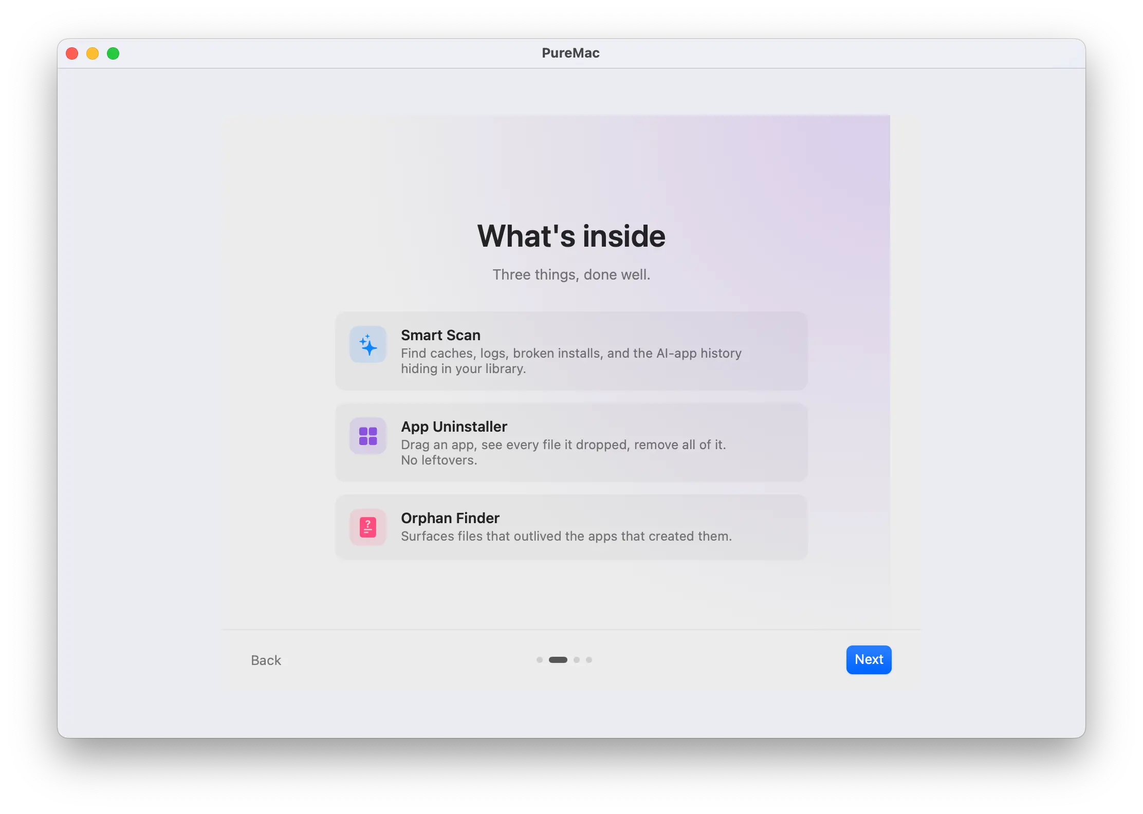 Aperçu des principales fonctionnalités de PureMac sur macOS