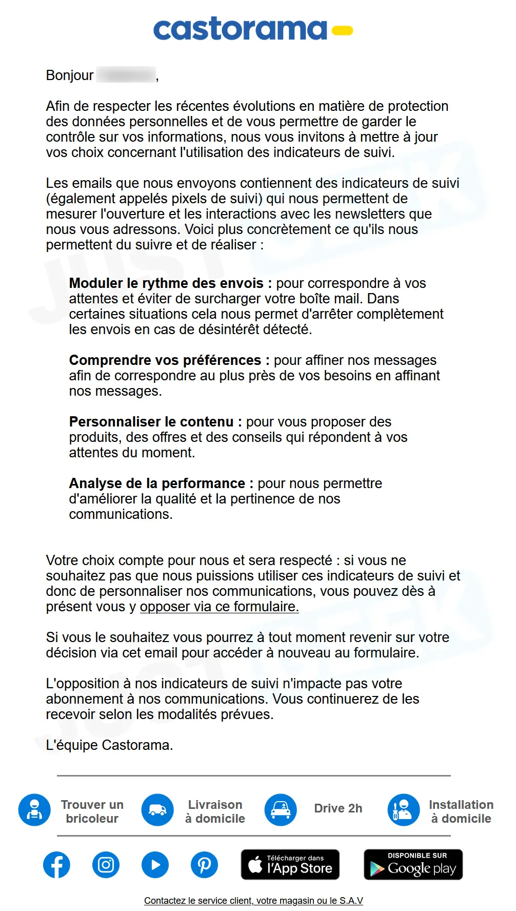 castorama email pixels suivi cnil.webp