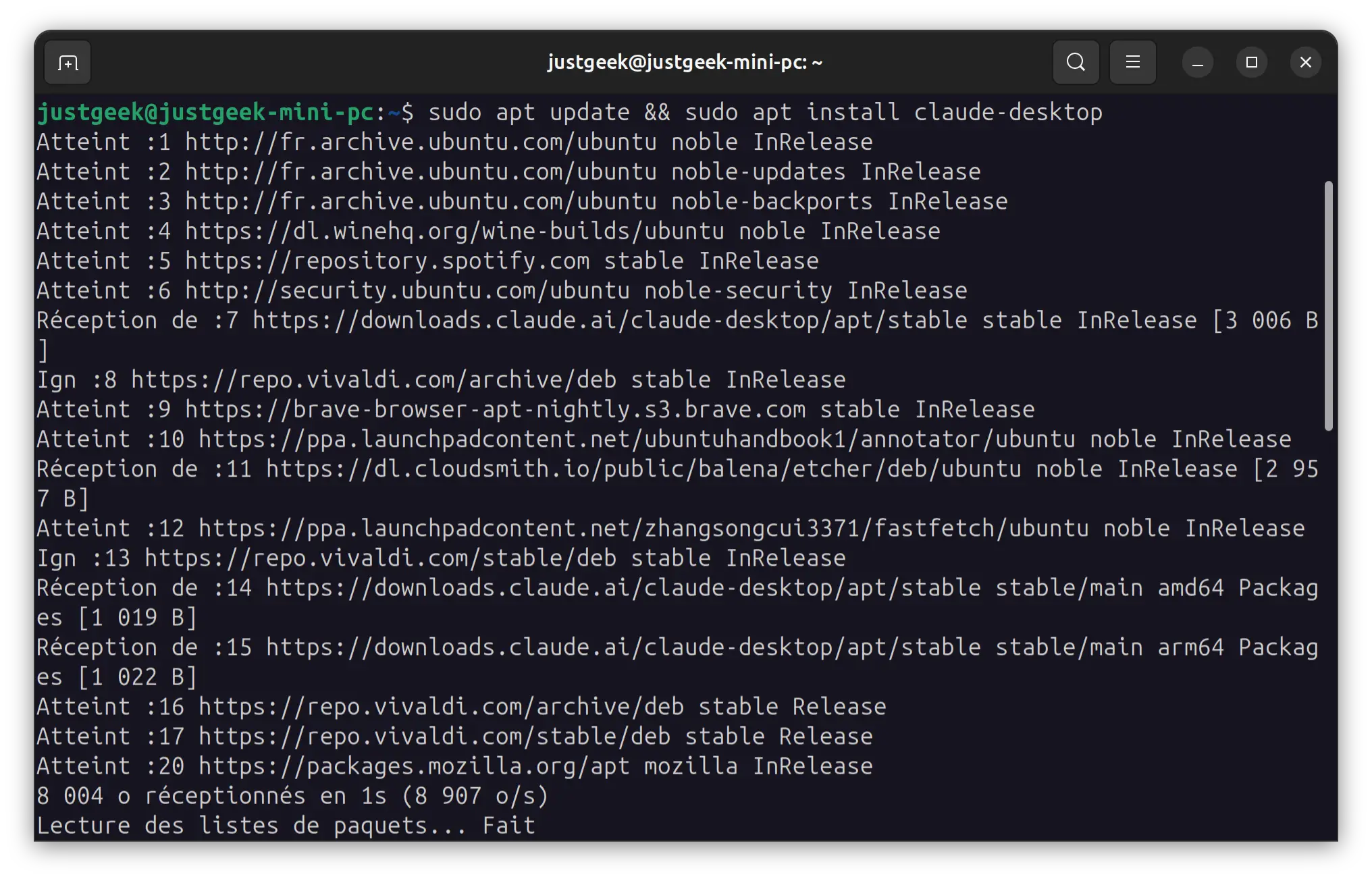 Installer Claude Desktop sous Ubuntu avec la commande apt install