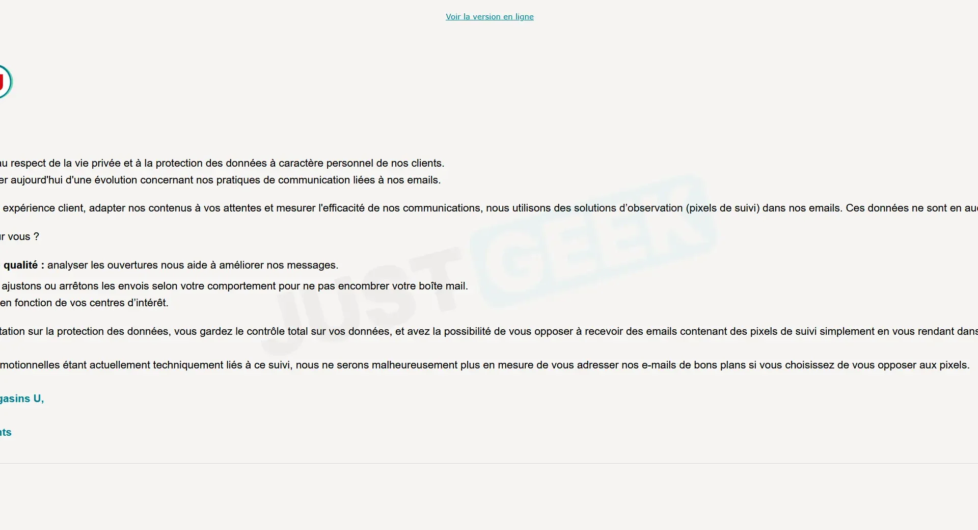 cooperative u email pixels suivi cnil