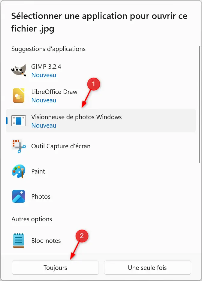 Définir Windows Photo Viewer comme application par défaut pour ouvrir des images