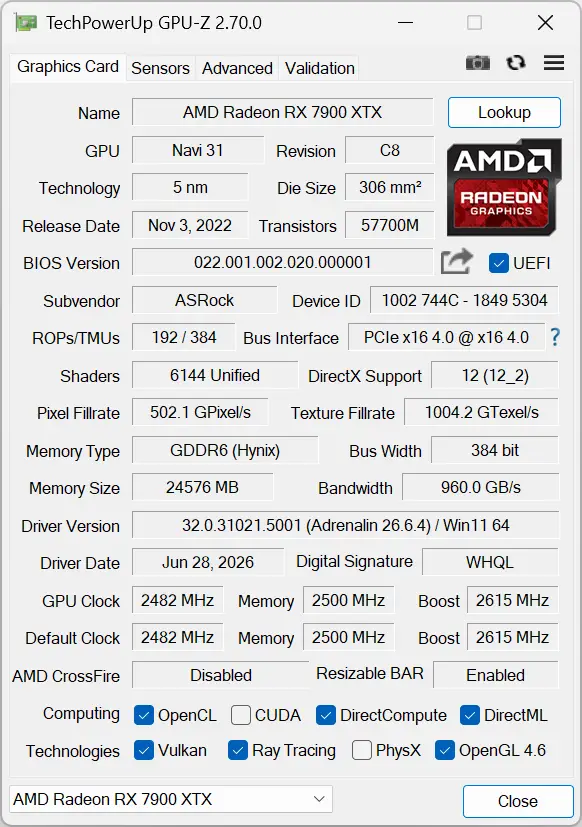 Informations détaillées sur la carte graphique avec GPU-Z