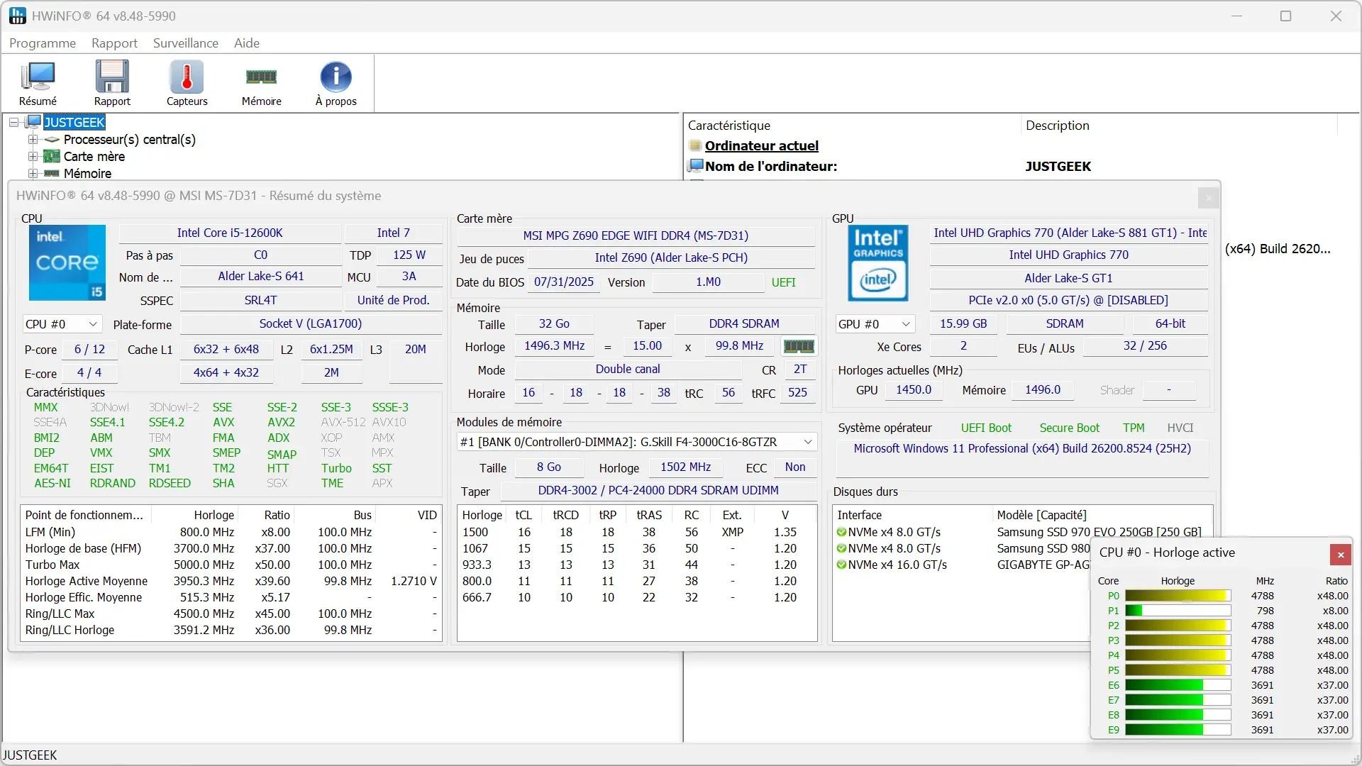 Résumé de la configuration matérielle avec HWiNFO
