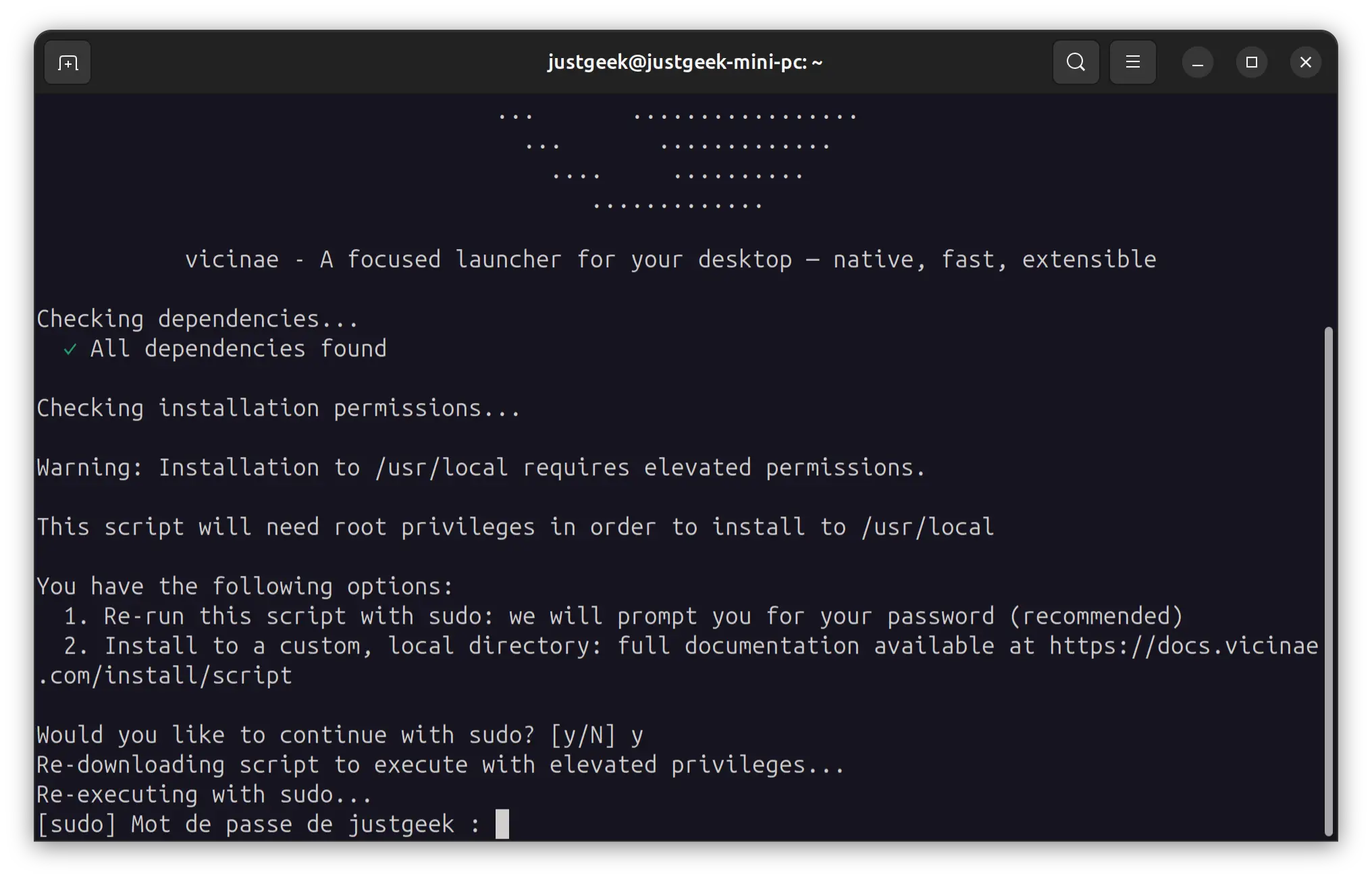 Installer Vicinae depuis le terminal sous Linux
