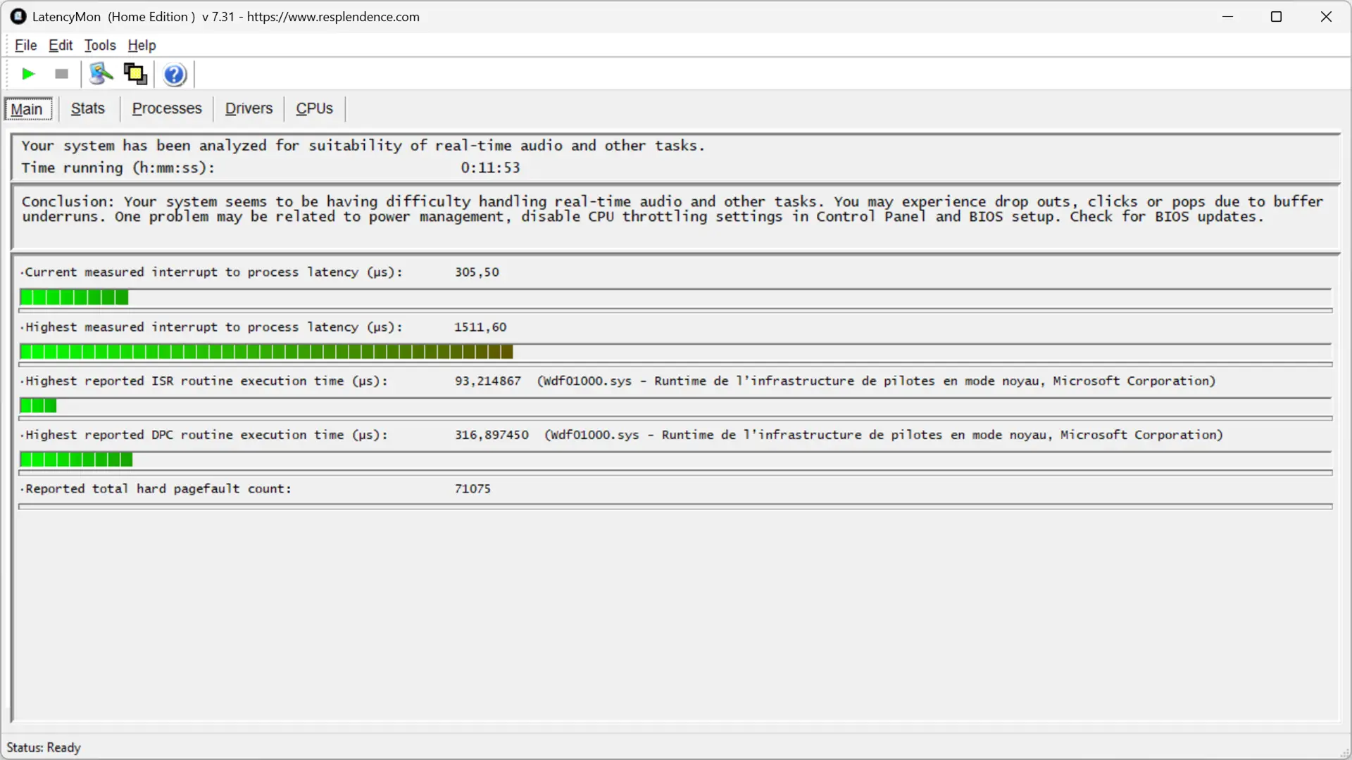 Analyse de latence DPC et ISR avec LatencyMon