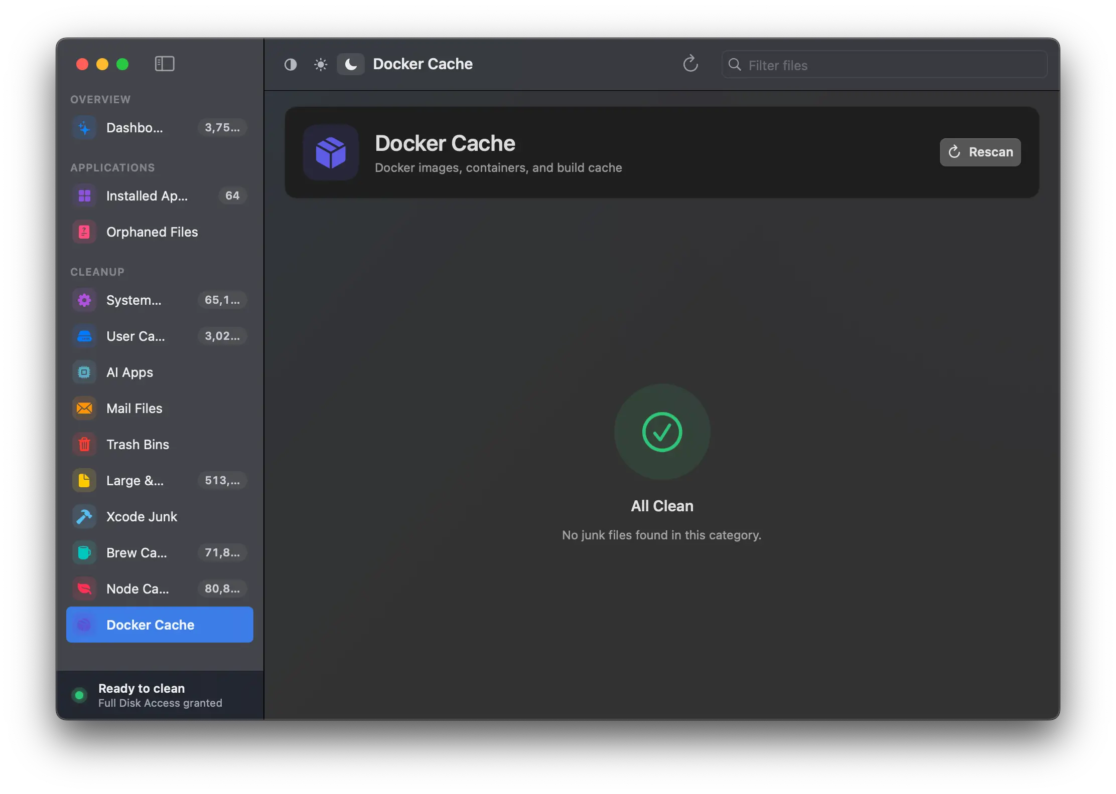 Nettoyer le cache Docker avec PureMac sur macOS