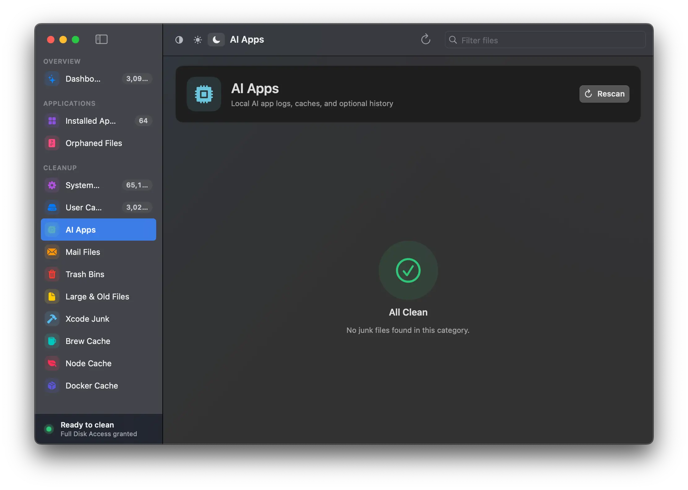 Nettoyer les fichiers de l'application AI avec PureMac sur macOS