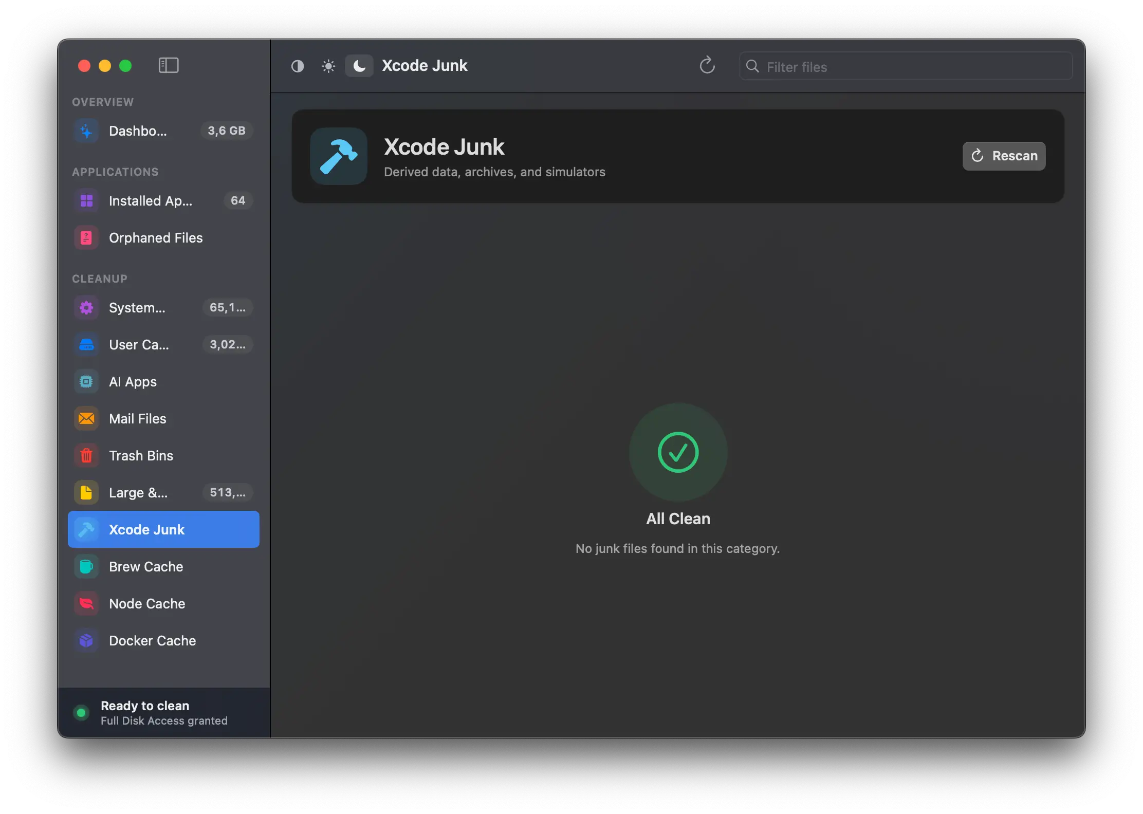 Nettoyage des fichiers temporaires Xcode avec PureMac sur macOS