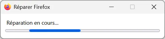 Fenêtre indiquant que la réparation de Firefox est en cours