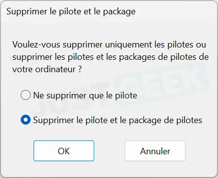 Option pour supprimer le pilote et le package de pilotes d’une imprimante sous Windows 11