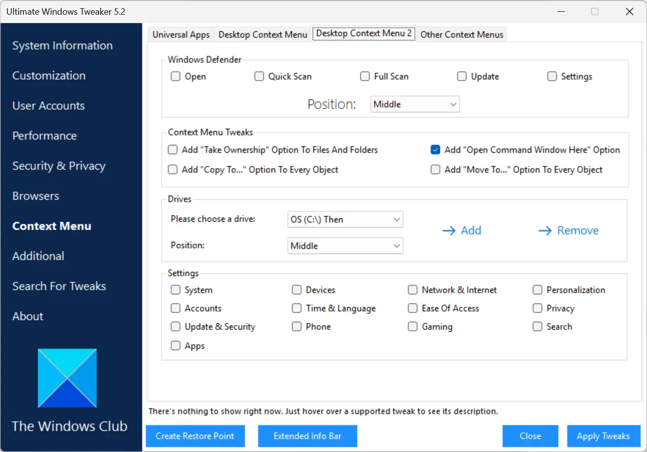 Personnalisation du menu contextuel de Windows avec Ultimate Windows Tweaker